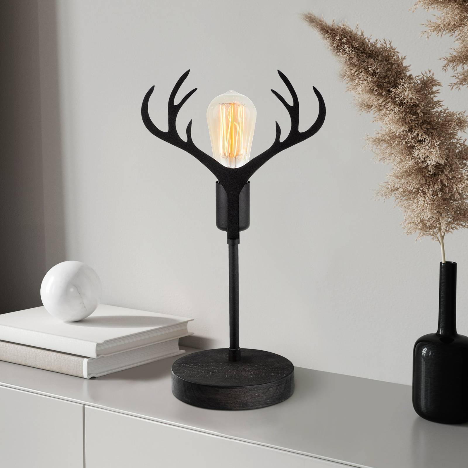 Opviq Lampe à poser GMN-000011 noire bois de cerf