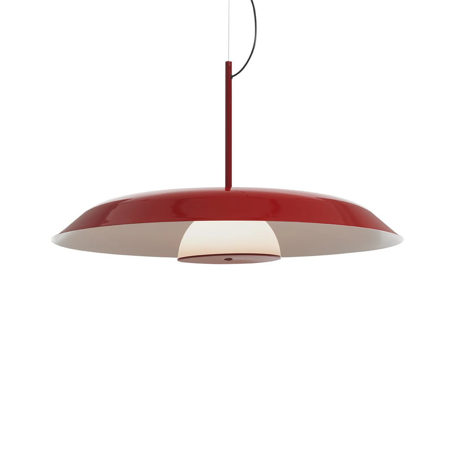 Oluce LED-Hängelampe Iride, Ø 85 cm, rot, Metall, Glas
