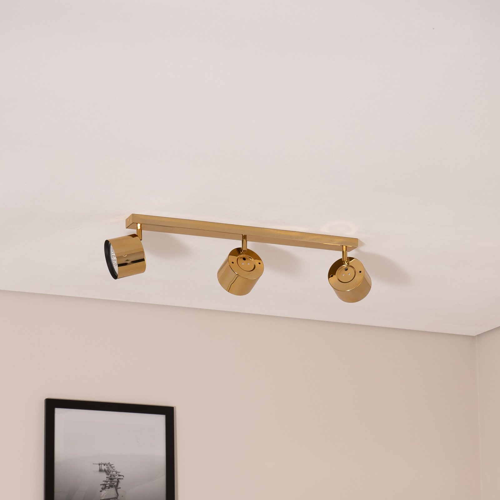 Chloe adjustable downlight, 3-bulb, brass-coloured steel