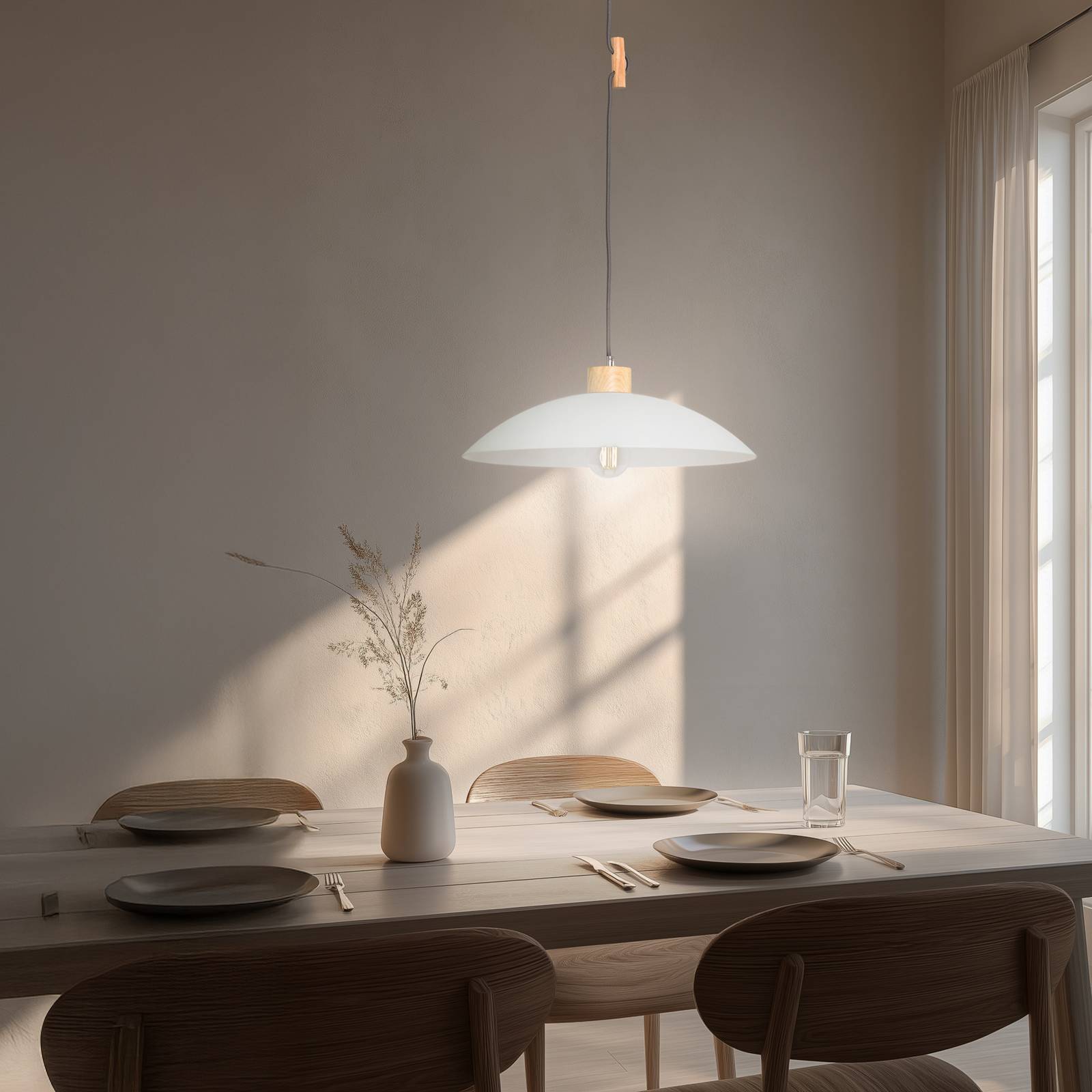 Hängeleuchte OHANA, Opalglas, Eichenholz, Ø 40 cm, E27 günstig online kaufen