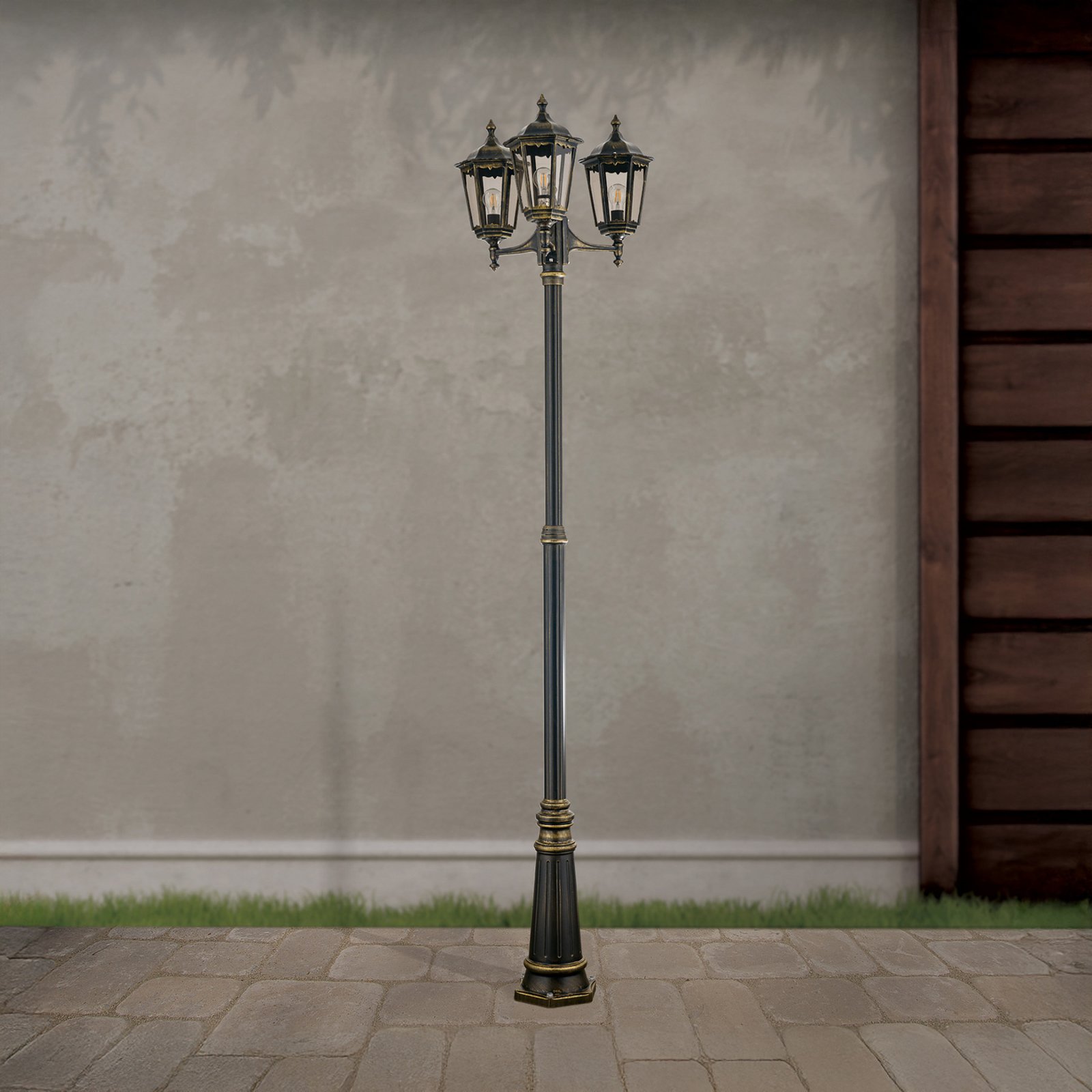 Puchberg lamp post, 3-bulb, 255 cm, white-gold