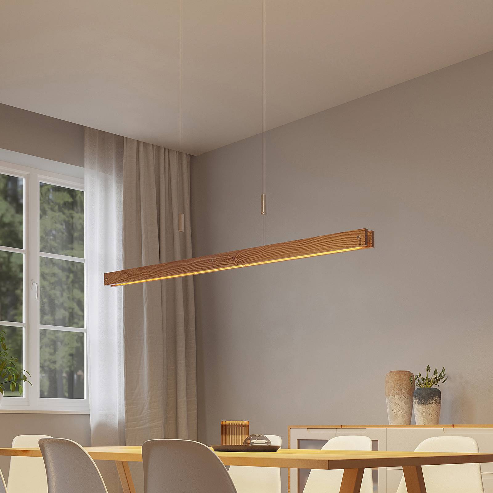 Lindby Lindby Alimara LED dřevěné závěsné světlo, 138 cm