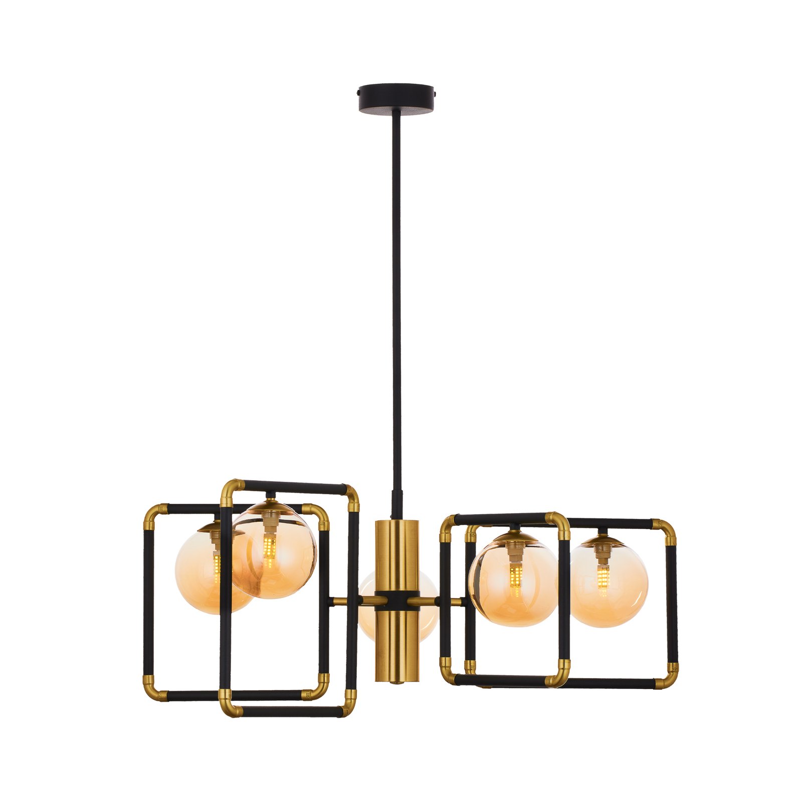 Suspension Ibra, noir, verre, 5 lampes, G9