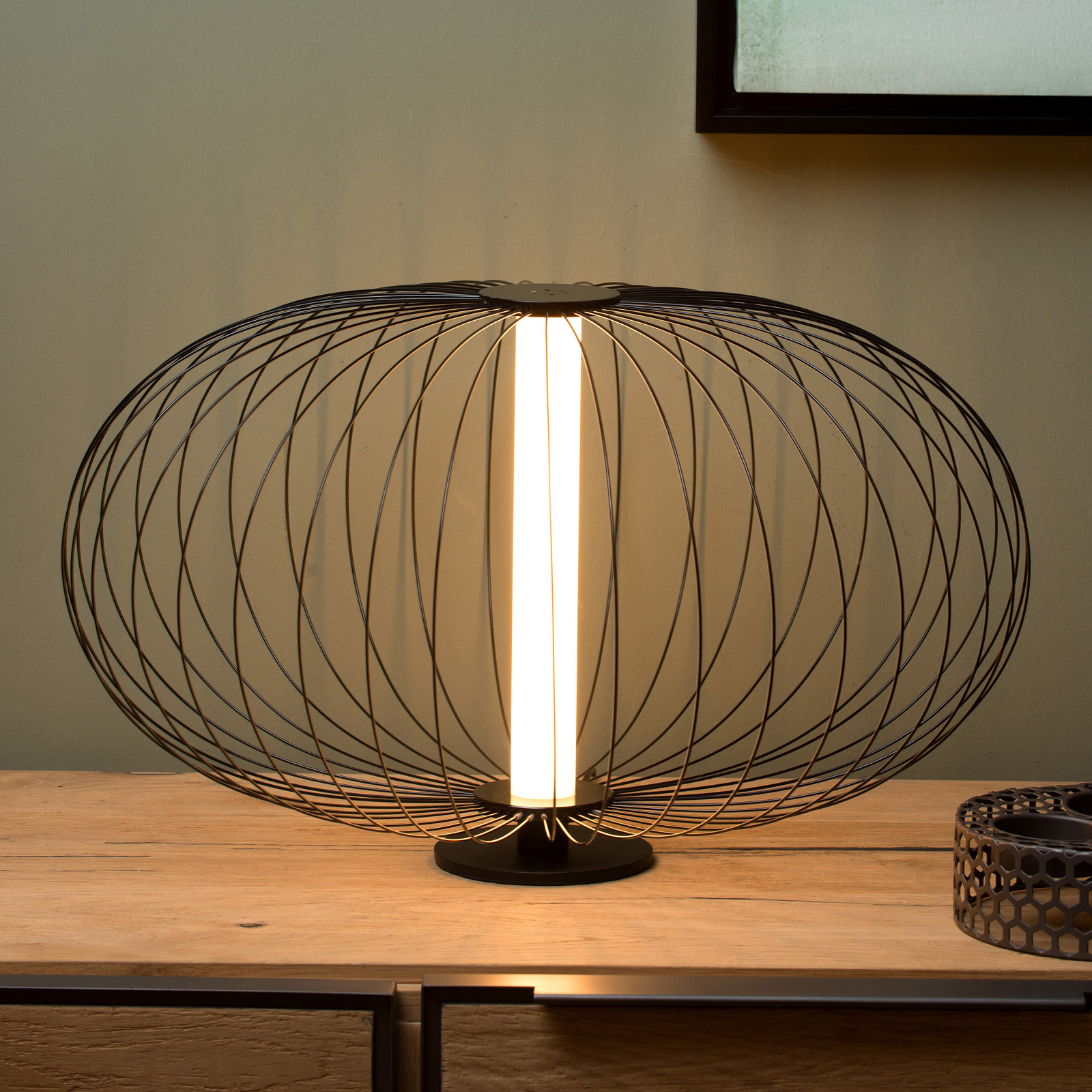 Lucide Carbony LED table lamp, black, for Living / Dining Room, carbon, metal, 5 W, energy efficiency: A++, H: 29 cm