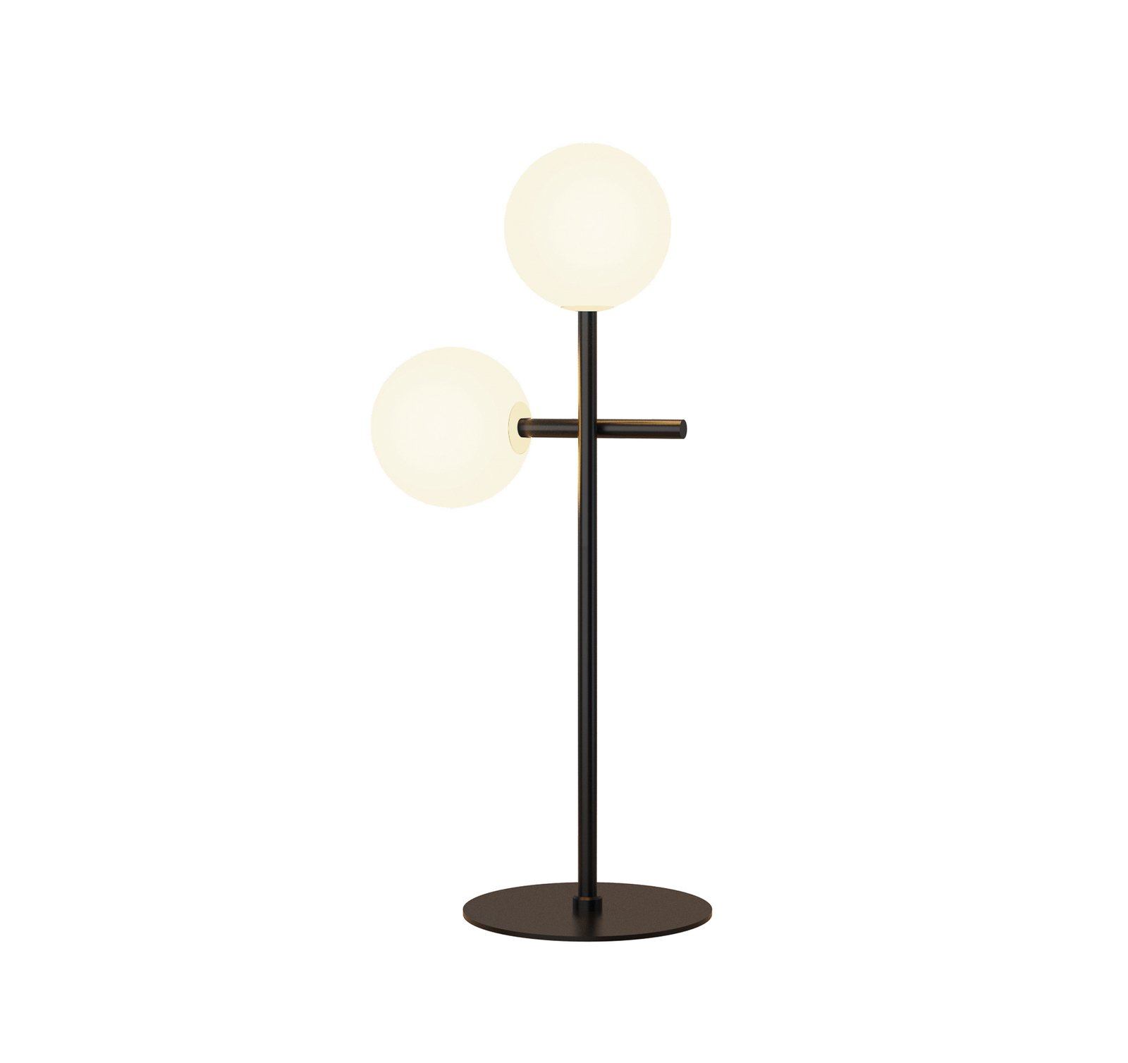 Candeeiro de mesa da cave, 2 lâmpadas, ferro, preto, vidro, branco