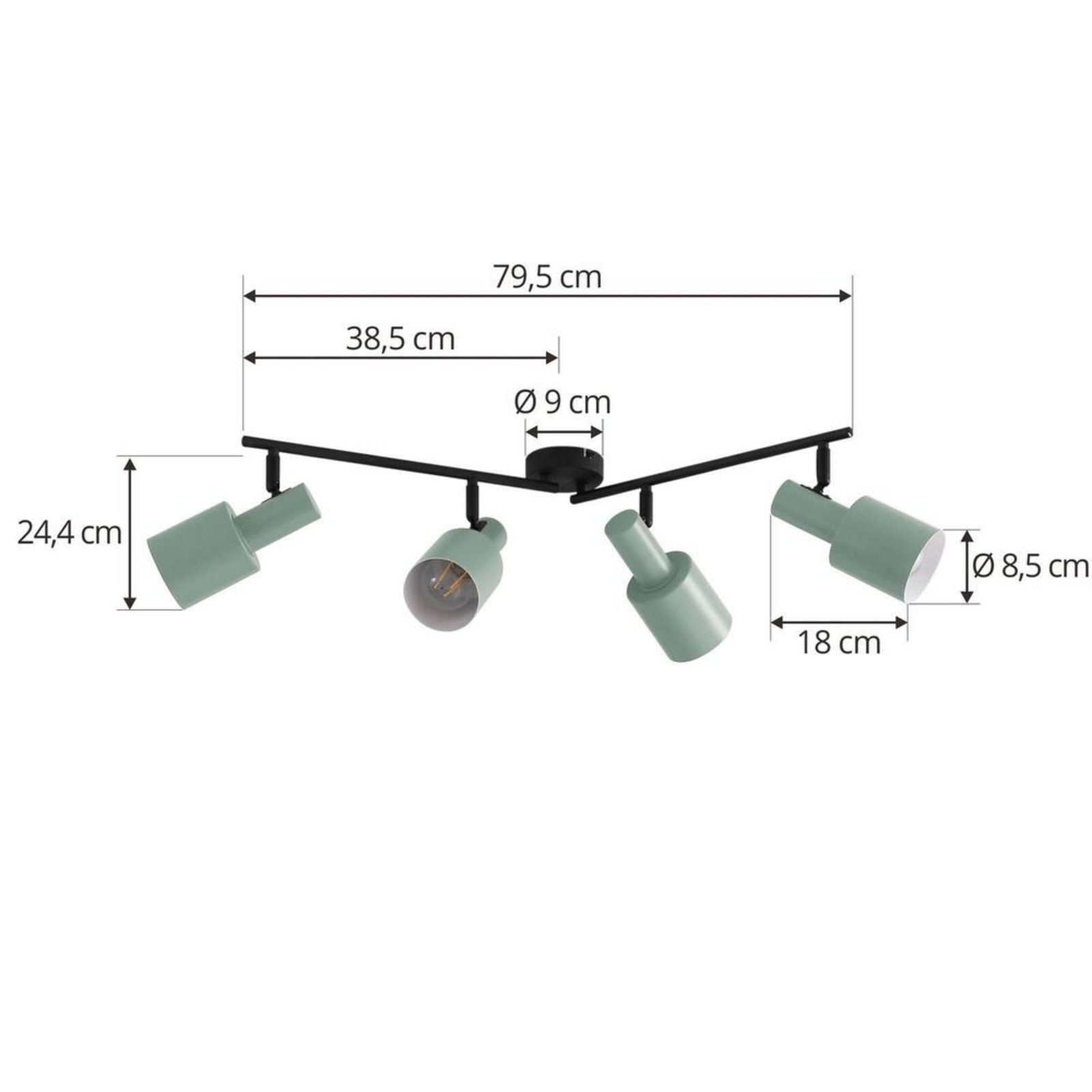 Ovelia 4 Candeeiro de Tecto Green/Black - Lindby