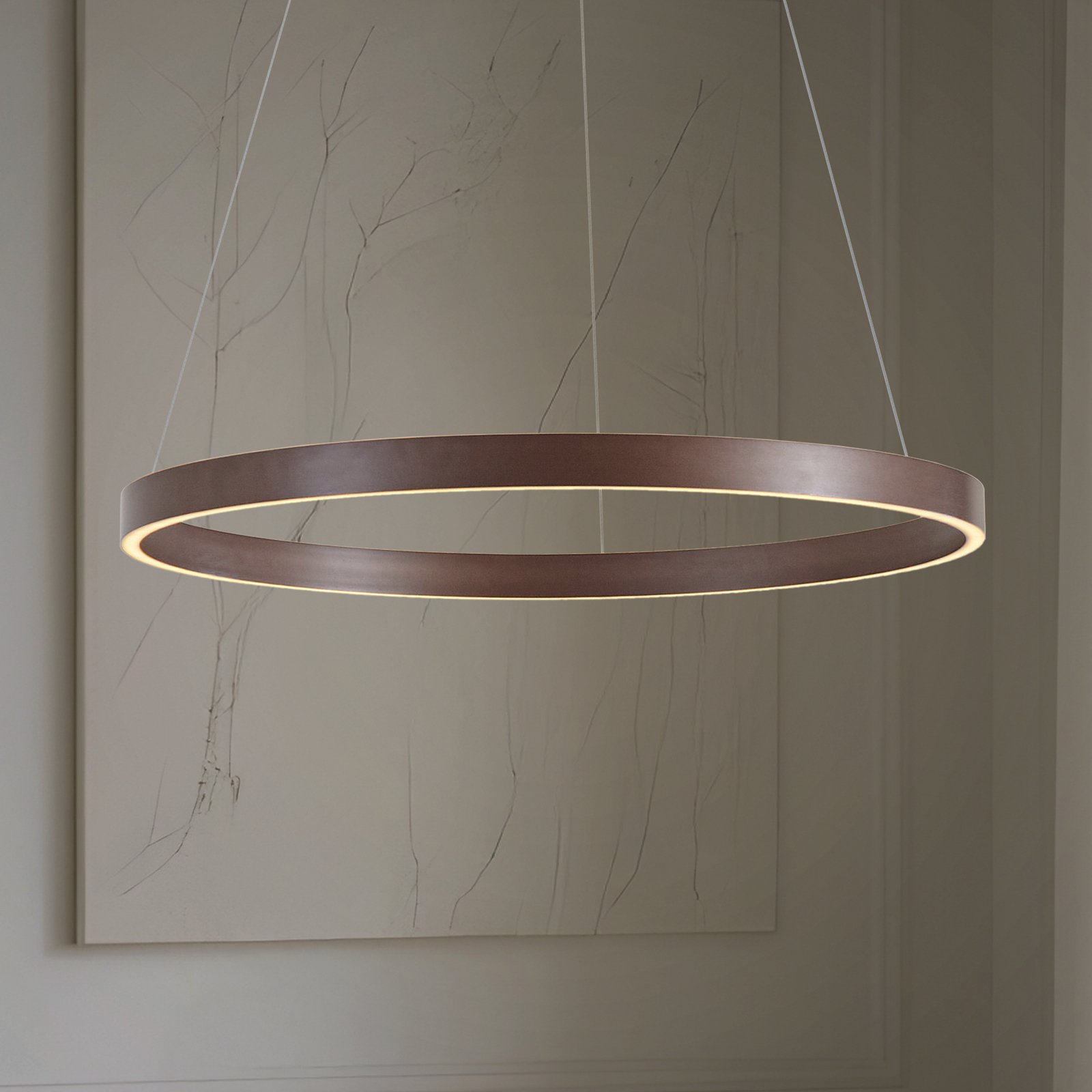 Lucande LED-Hängeleuchte Yonam, Ø 80 cm, 1-flg., braun, CCT