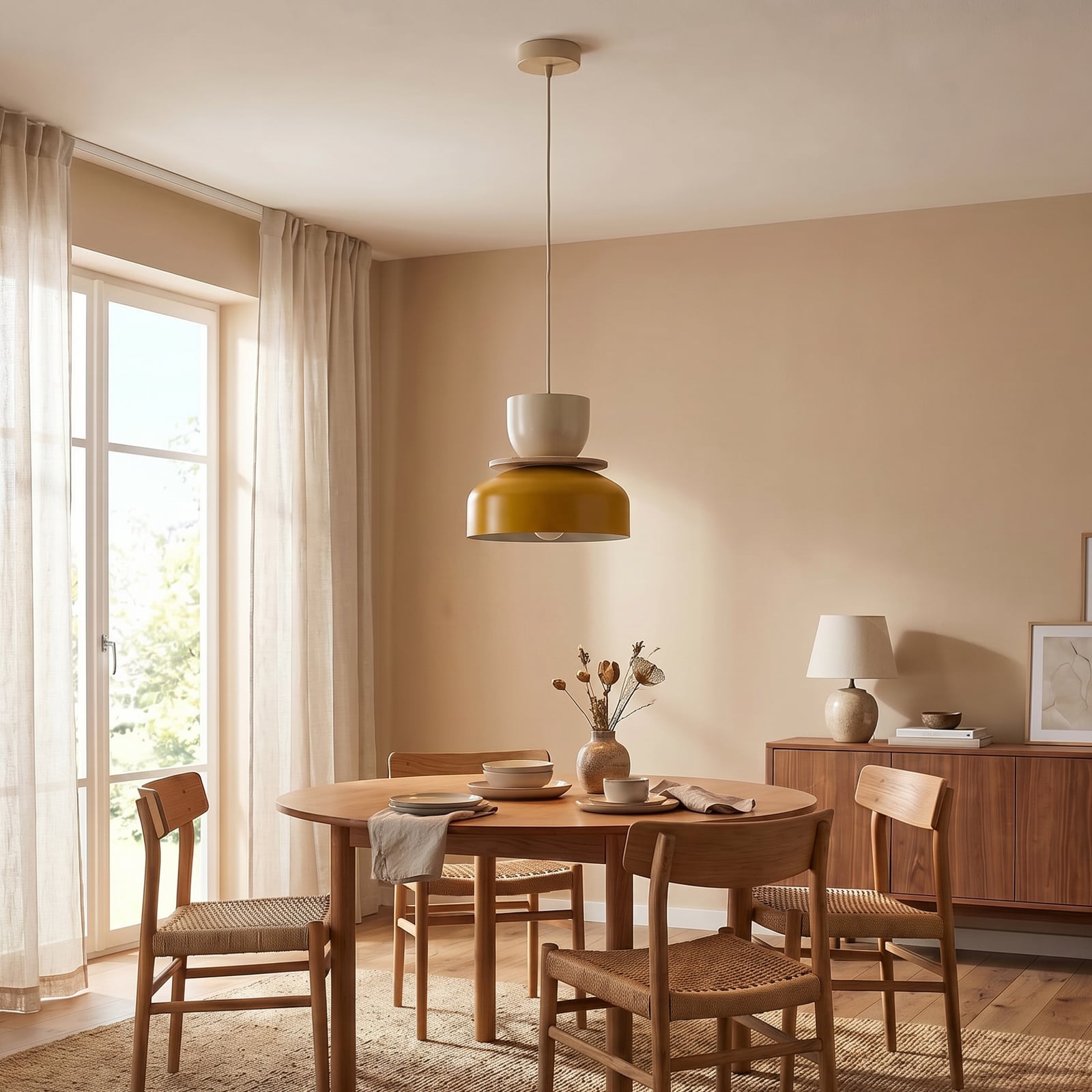 Hängeleuchte Uto, gelb/creme, Ø 30 cm, Metall