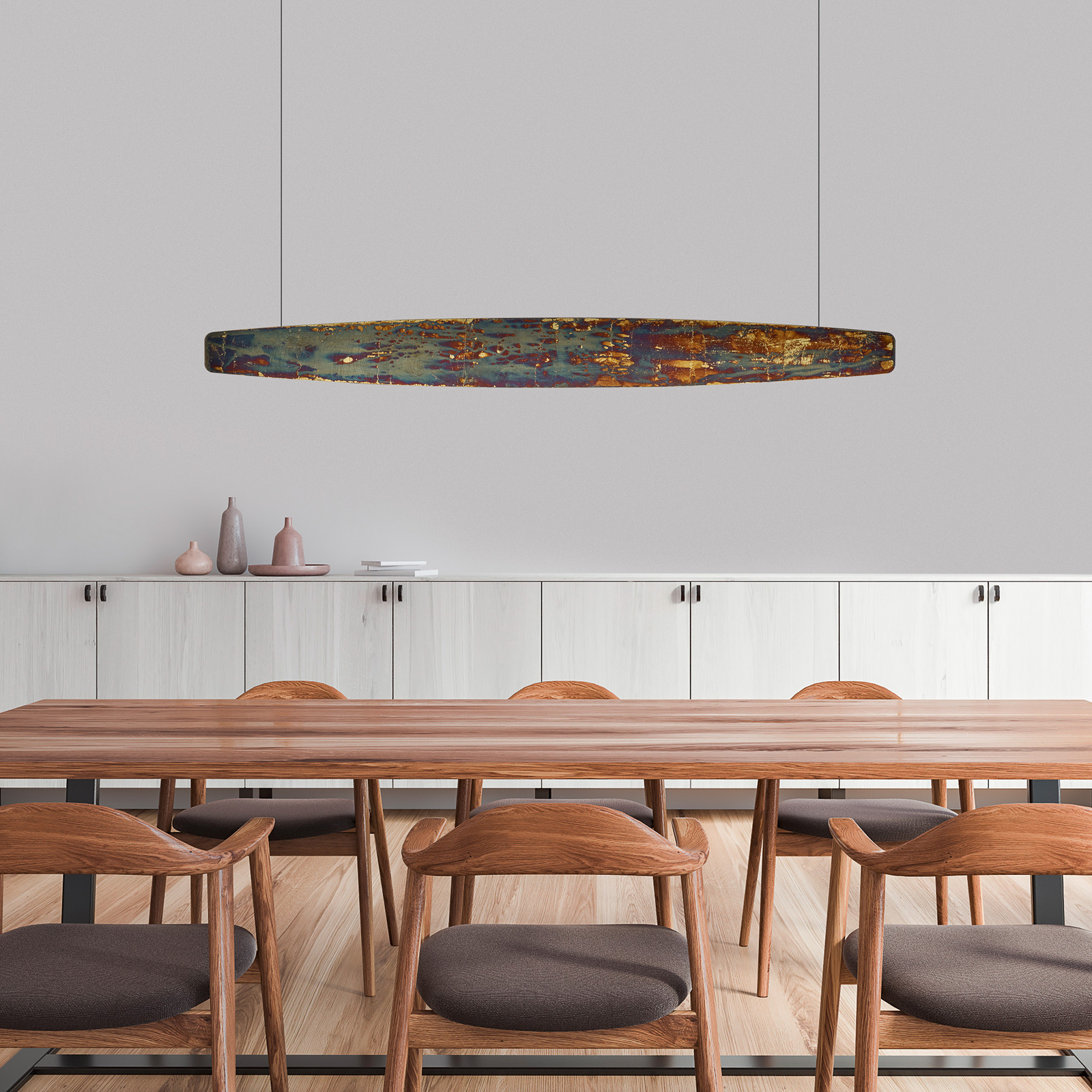 Quitani LED hanging light Persida, length 118 cm, impact metal