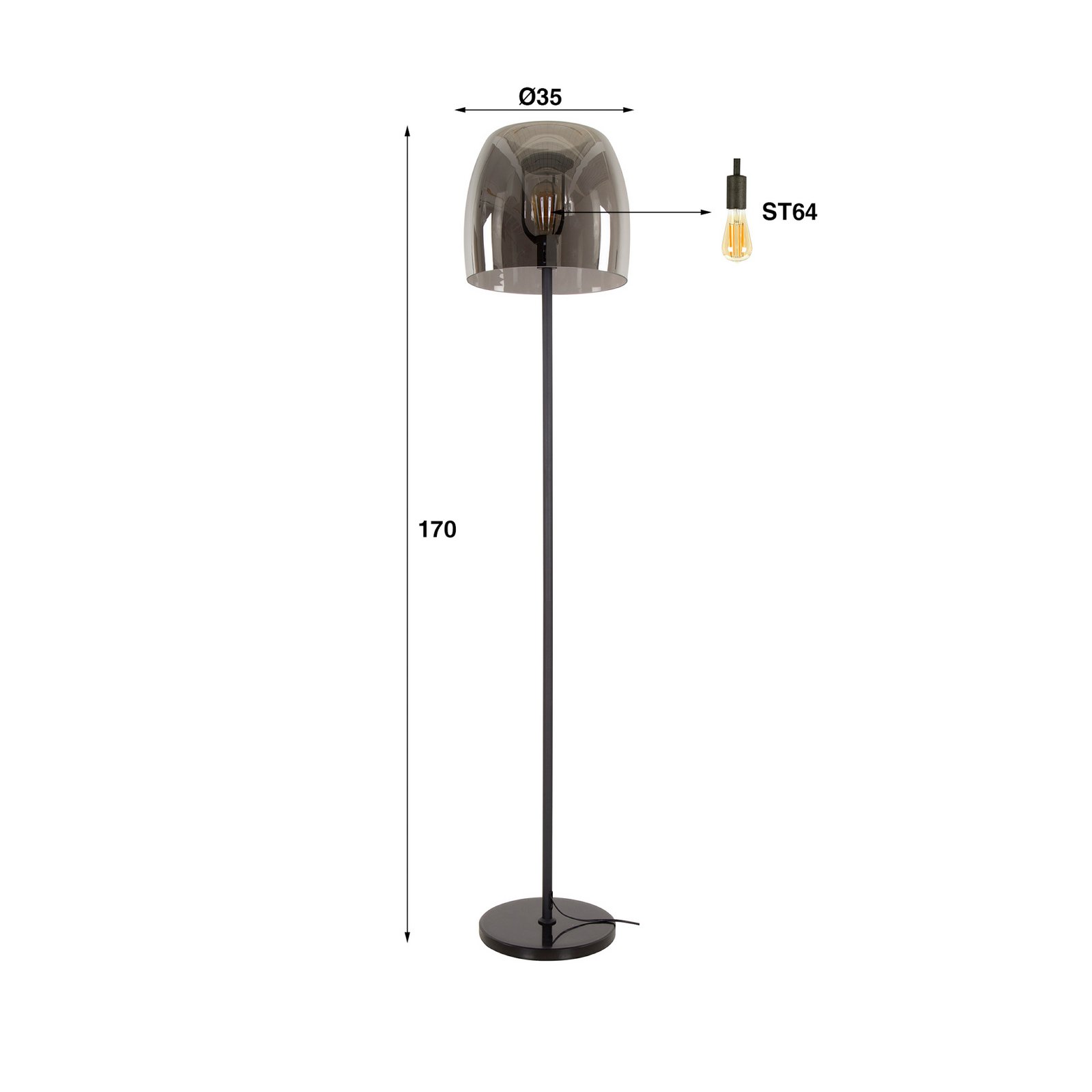 Stehleuchte Philippa, rauchgrau/schwarz, Glas/Metall, 170 cm