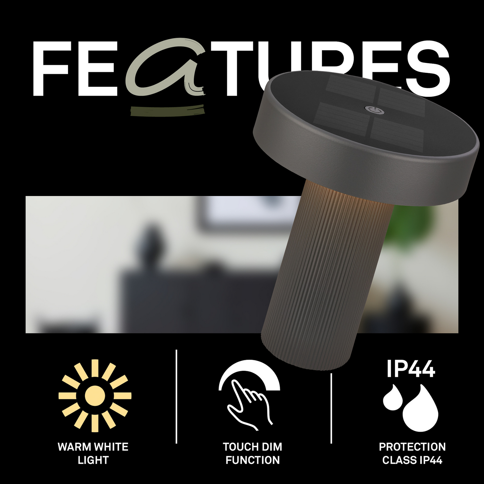 LED-batteridriven solcellsbordslampa Poga, antracit, plast, IP44