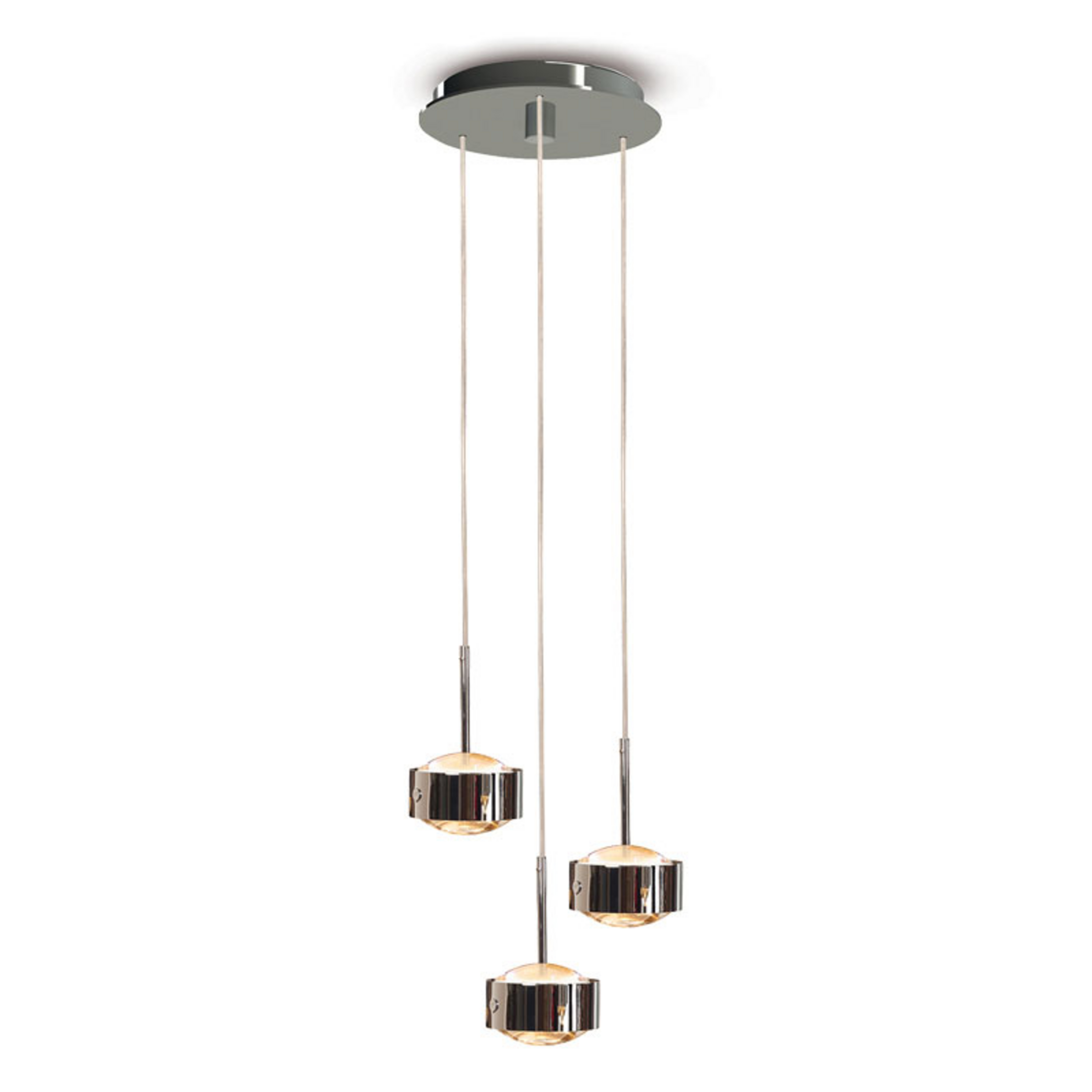 Suspension Puk Maxx Drop Trio, chrome, à 3 lampes G9