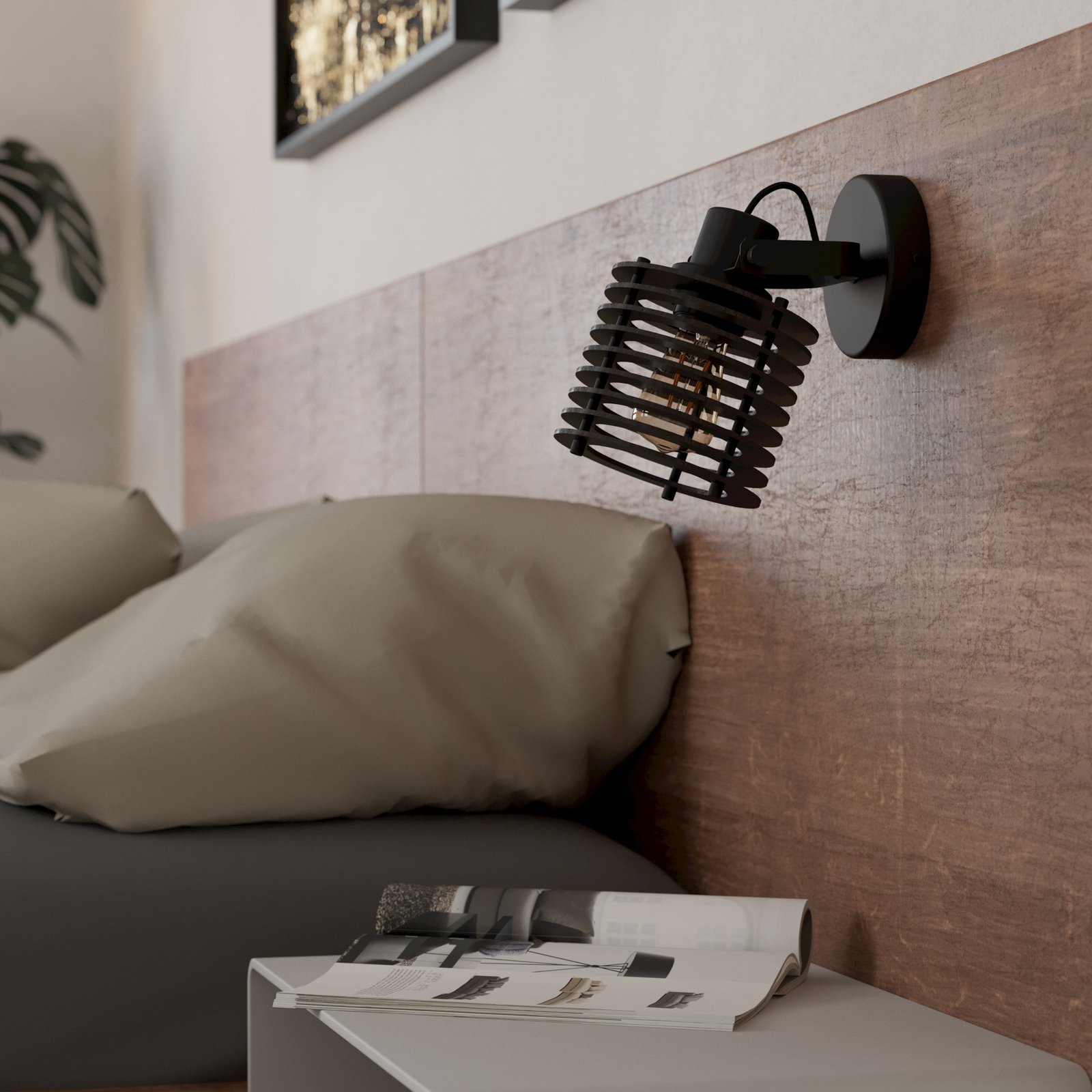 Wandleuchte Segovia, Schirm aus Holzringen