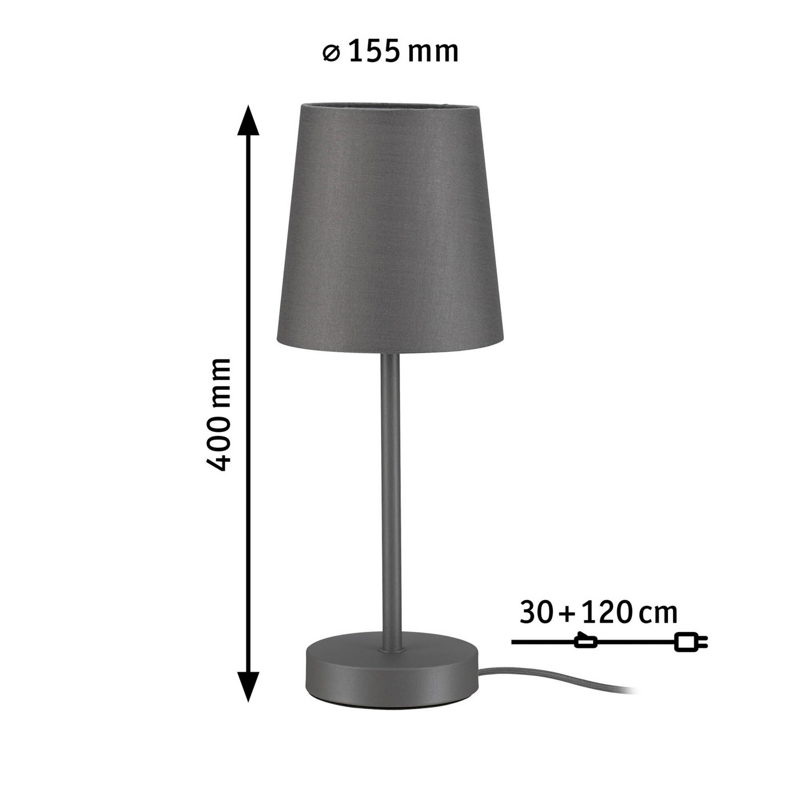 Lampa de masă Paulmann Stellan II, gri, înălțime 40 cm, material textil