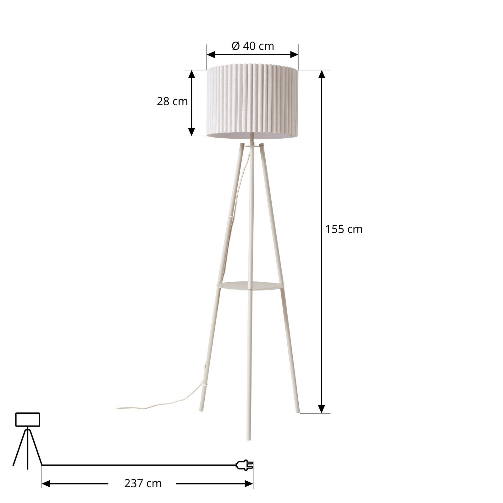 Lindby driepoot vloerlamp Libbie, 155 cm, linnen, crèmekleurig