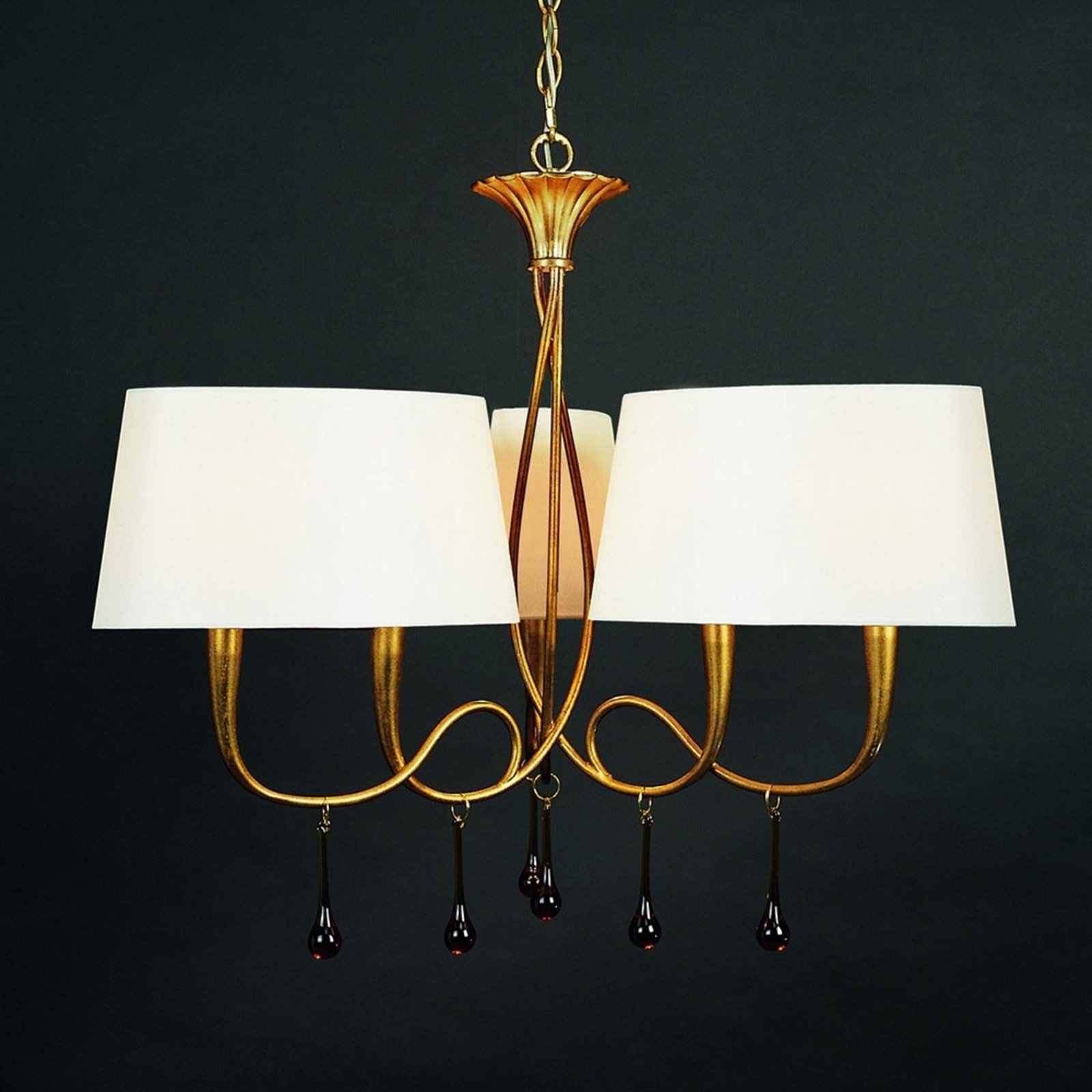 Pakabinamas šviestuvas Paola 6fl aukso spalvos su tekstiliniais atspalviais