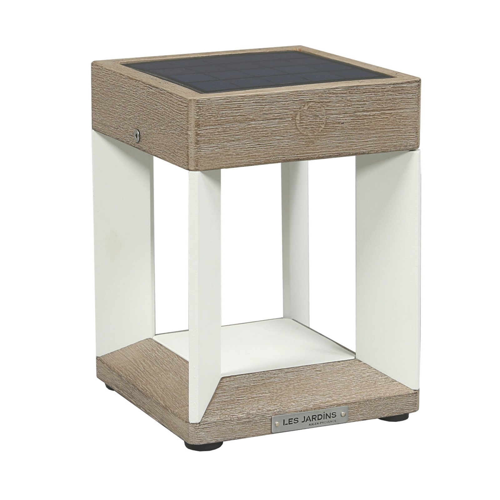Solarna lampa stołowa LED Teckalu, biała/drewno