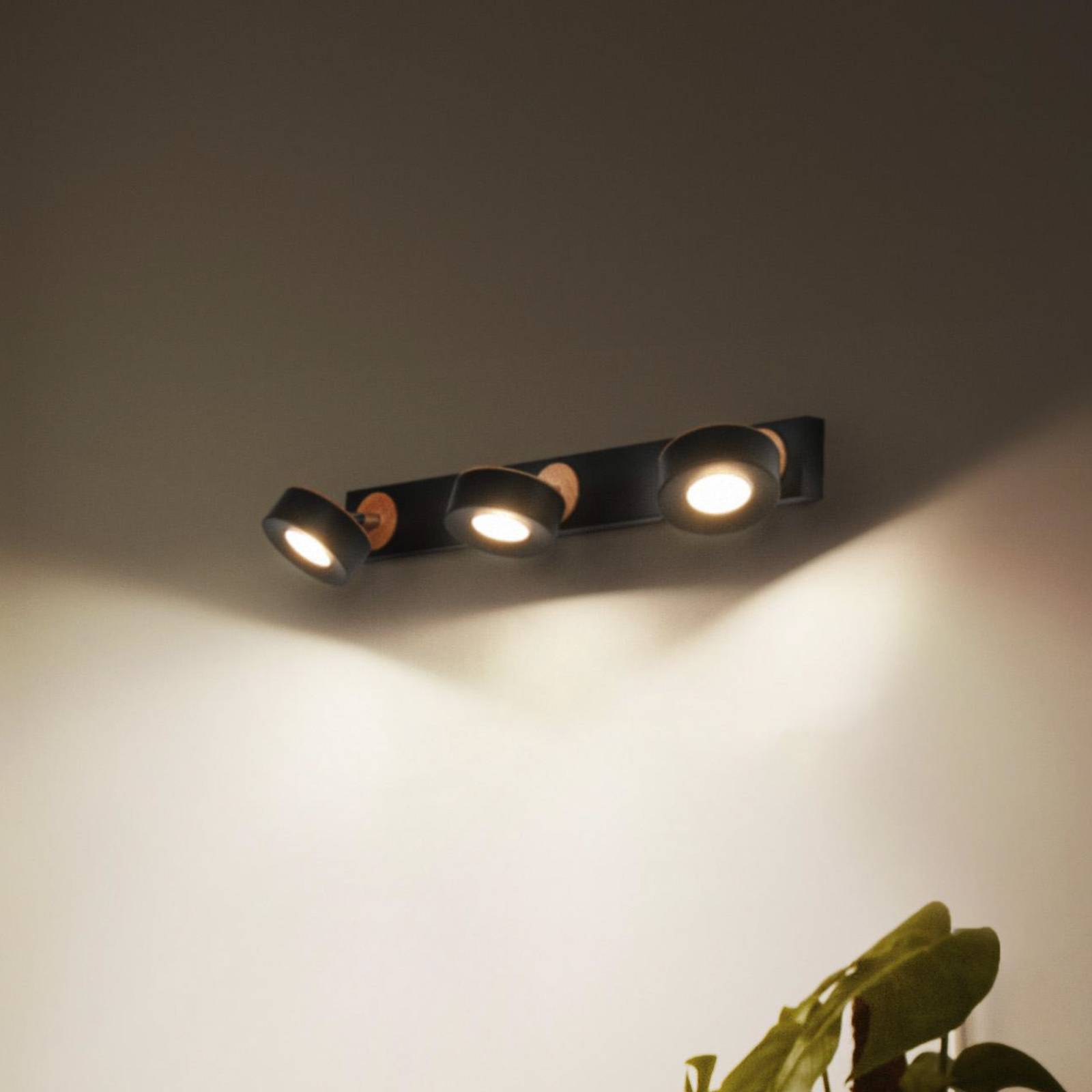 LEDVANCE Spot pour plafond LED Pluto acier bois 3 lampes noir