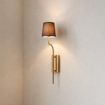 Aplique de pared Lumora, marrón/dorado, altura 72 cm, tejido/metal, E27