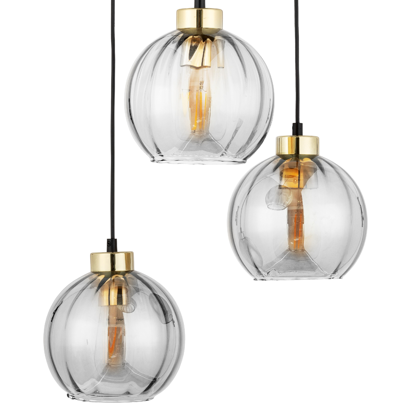 Hanglamp Devi, transparant 3-lamps rondel