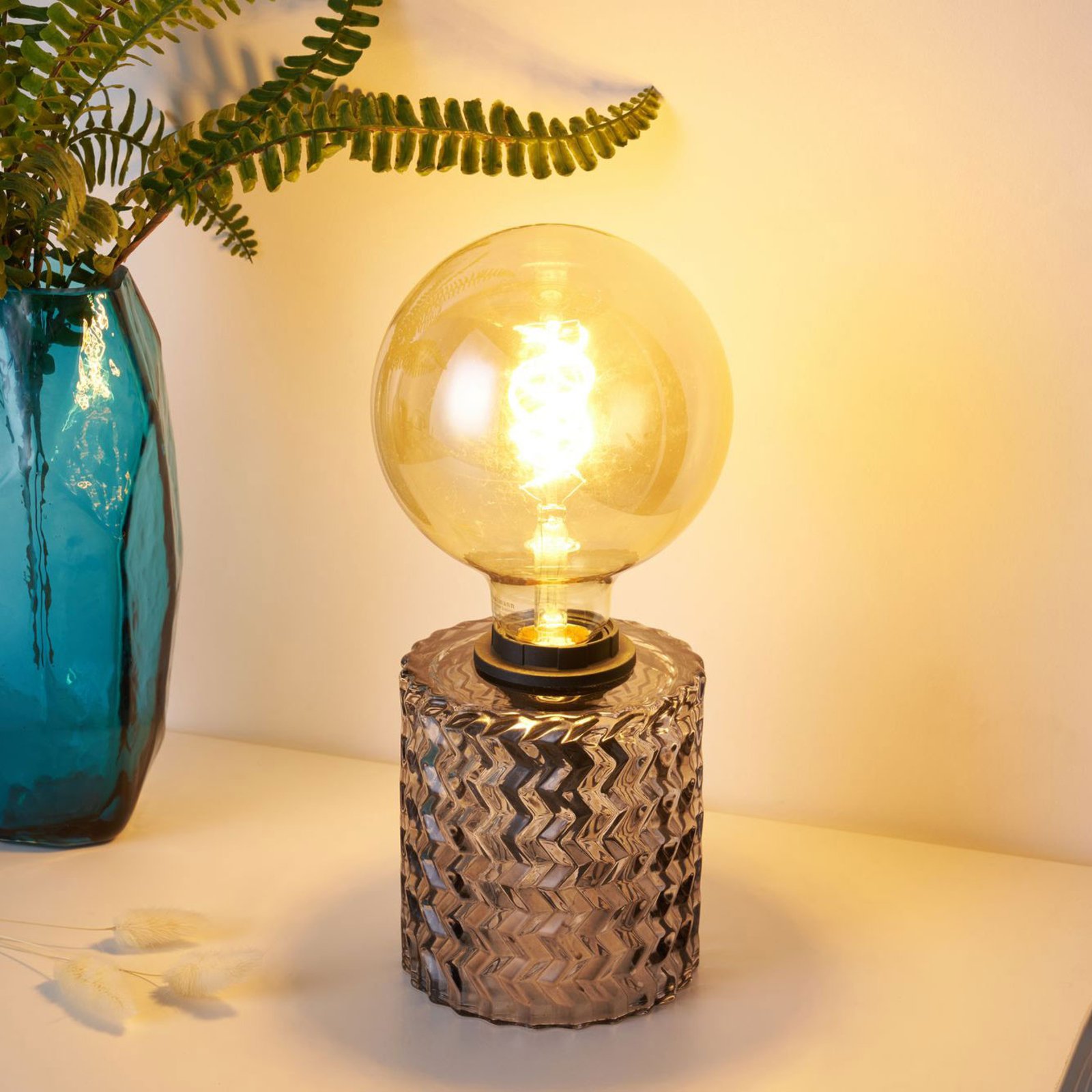 Pauleen Crystal Smoke lampe à poser socle de verre