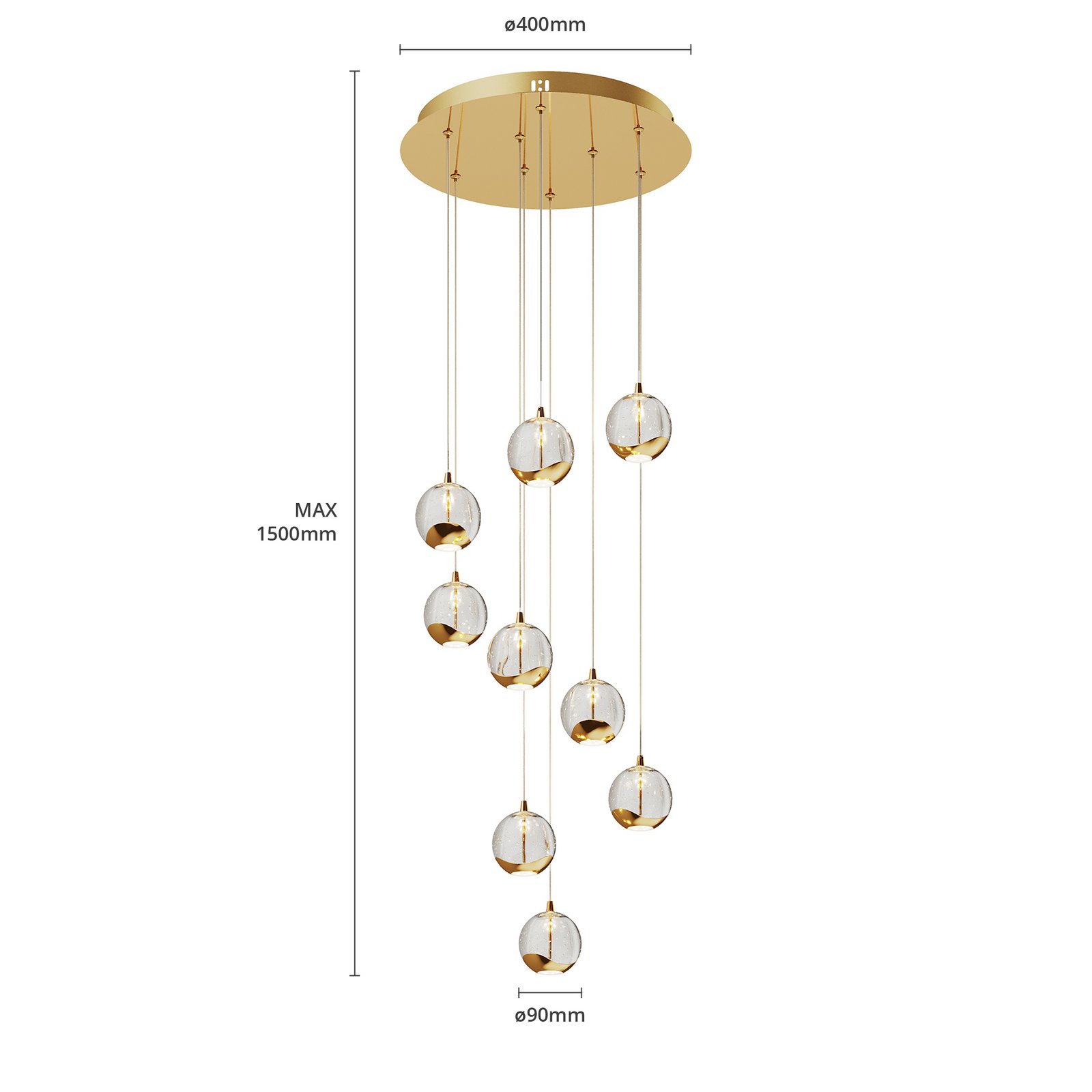 Hayley 9 Lustră Pendul Clear/Gold - Lucande
