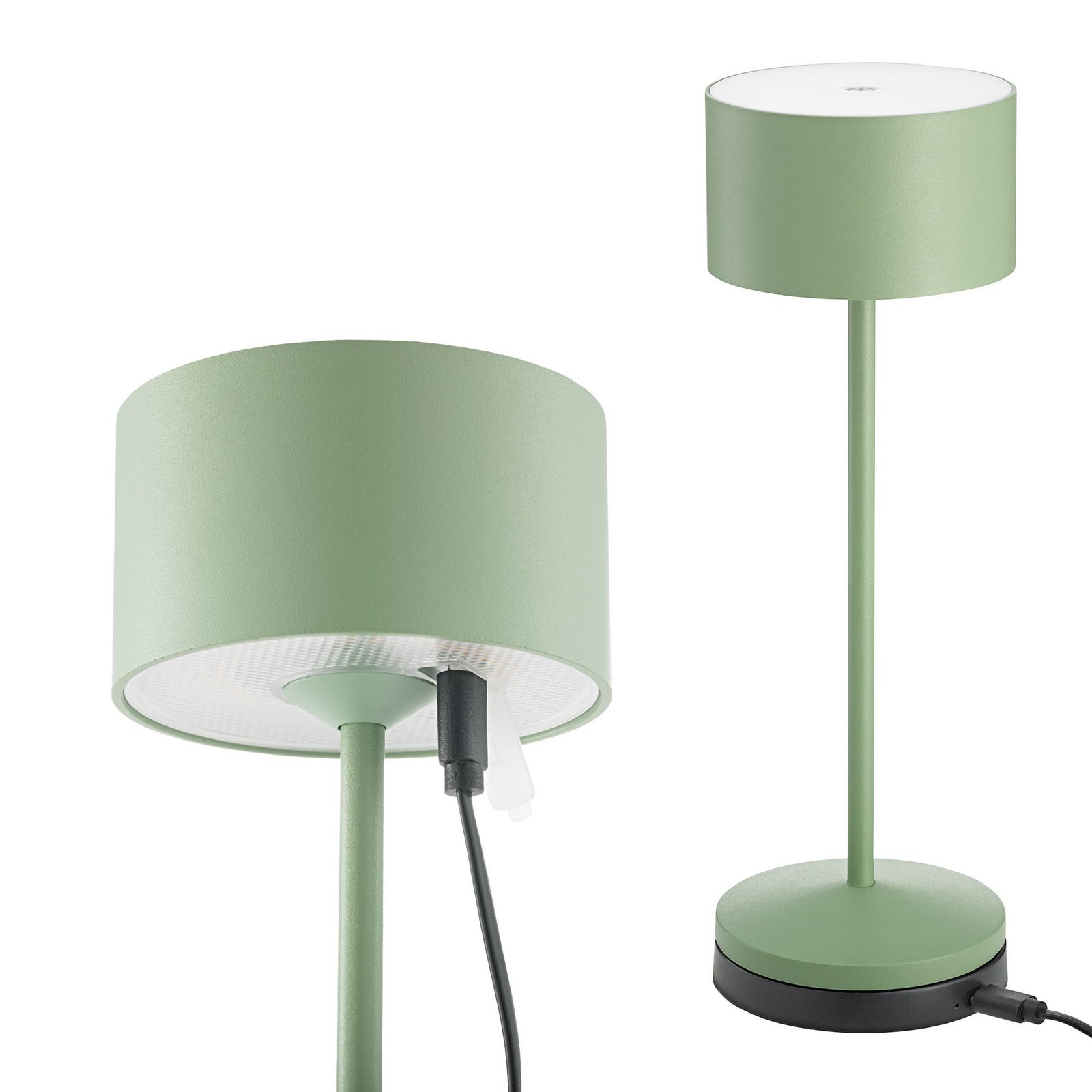 LED namizna svetilka Veluna, zelena, višina 25 cm, IP44, zatemnilna, CCT