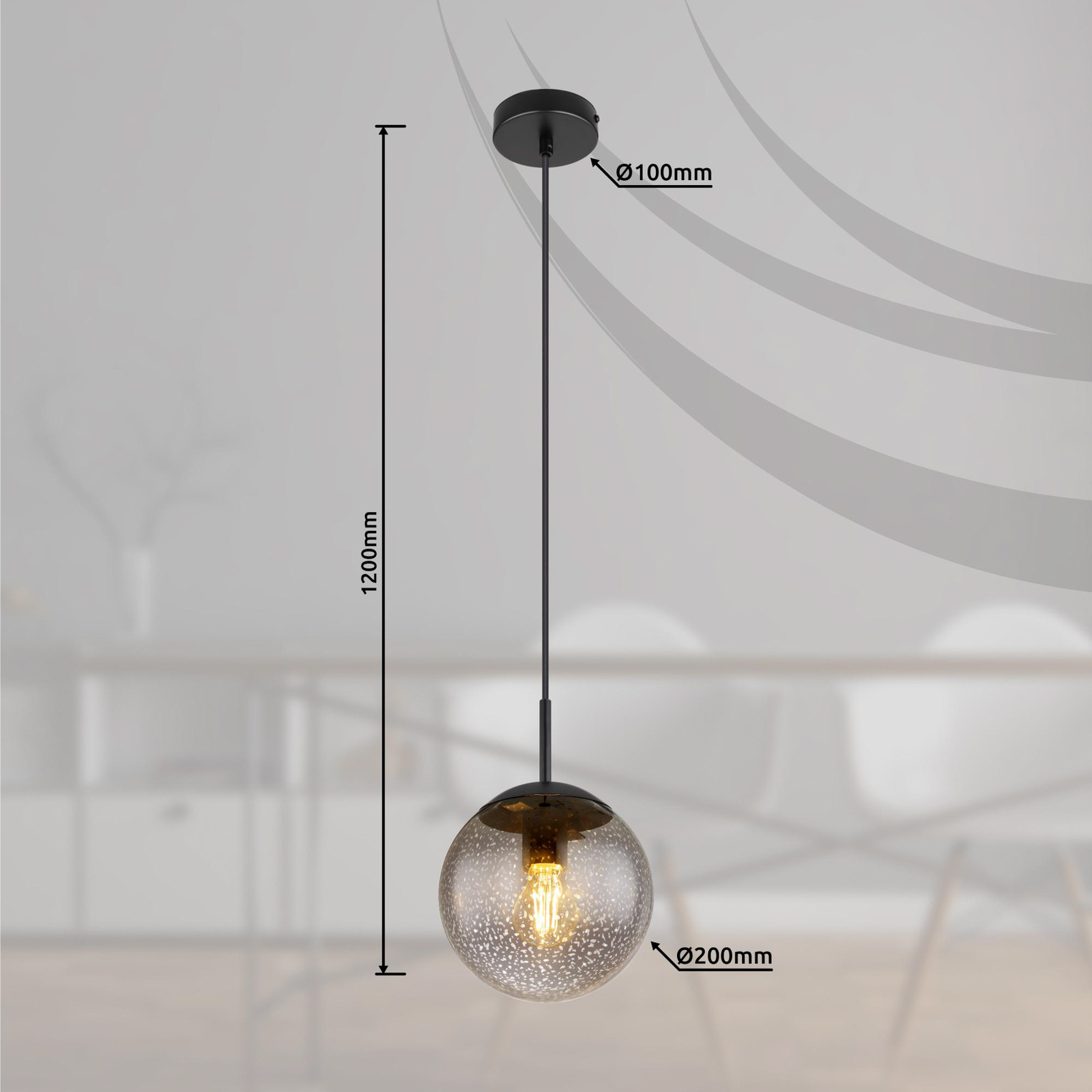 Samos pendant light, Ø 20 cm, smoky grey/black, glass