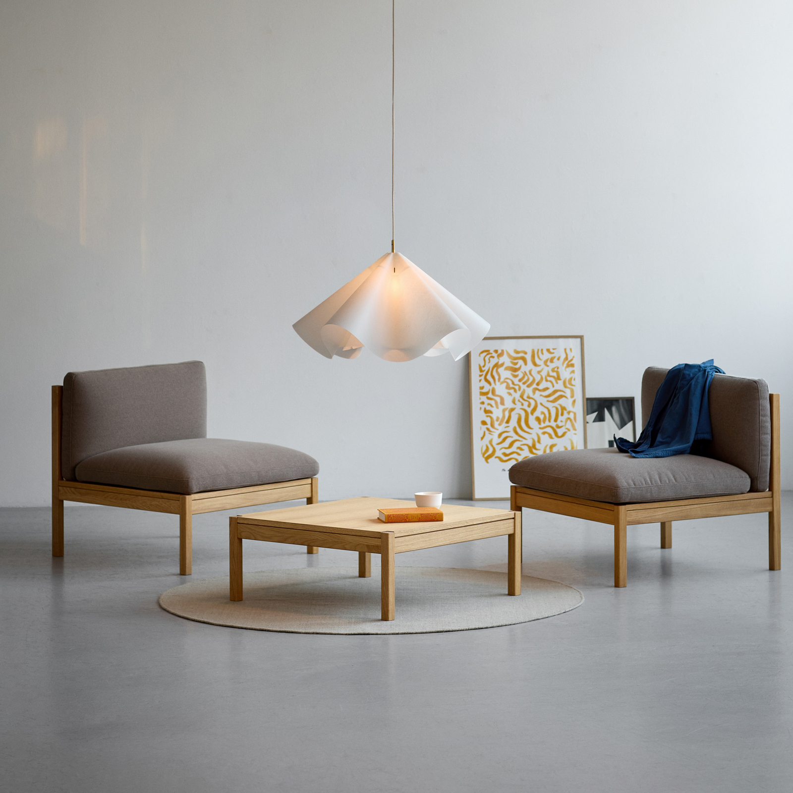 Suspension Sinuate, laiton/blanc, Ø 75 cm, E27, papier - Moebe Suspension Sinuate, laiton/blanc, Ø 75 cm, E27, papier - Moebe