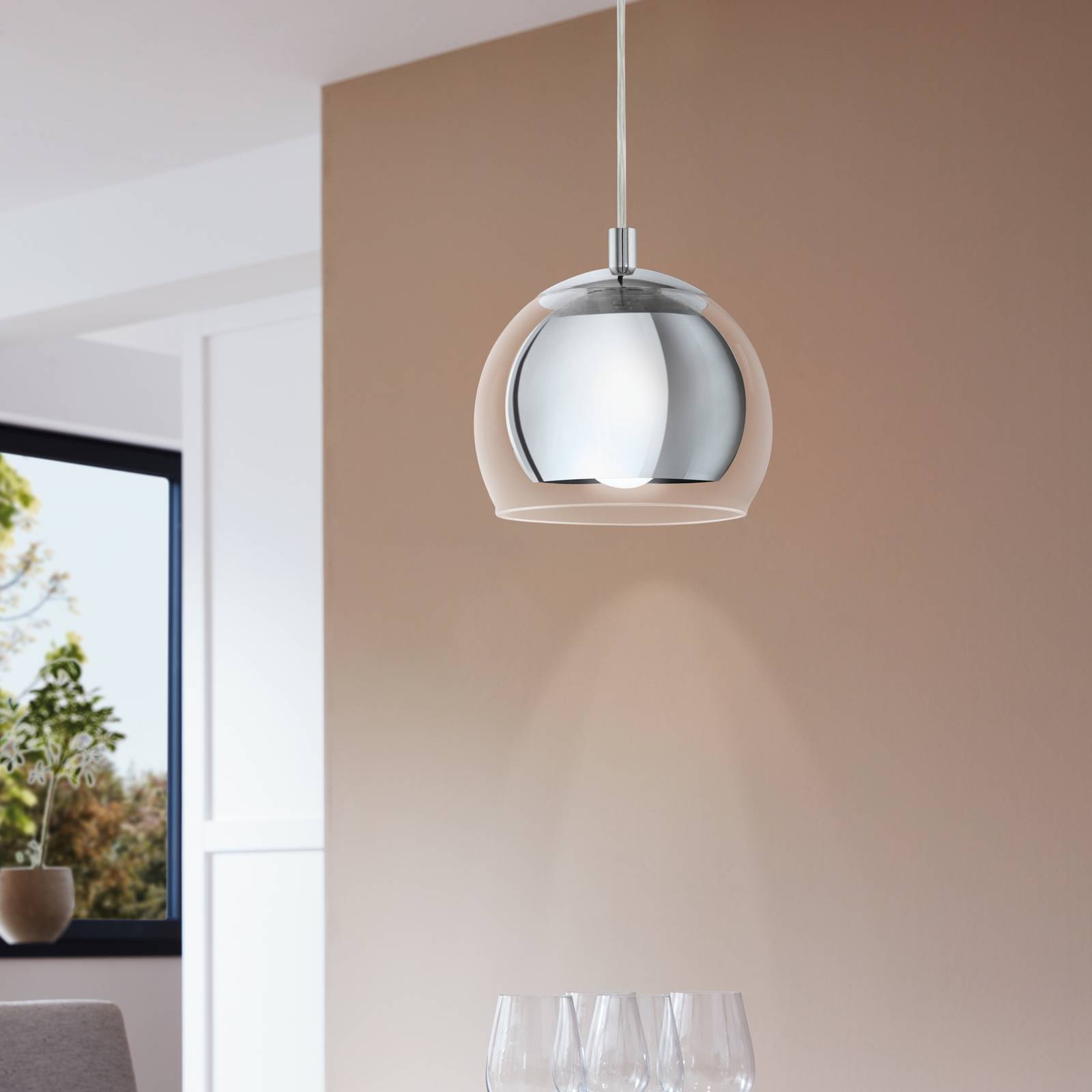Lampa wisząca Rocamar 1-punktowa w kolorze chromu