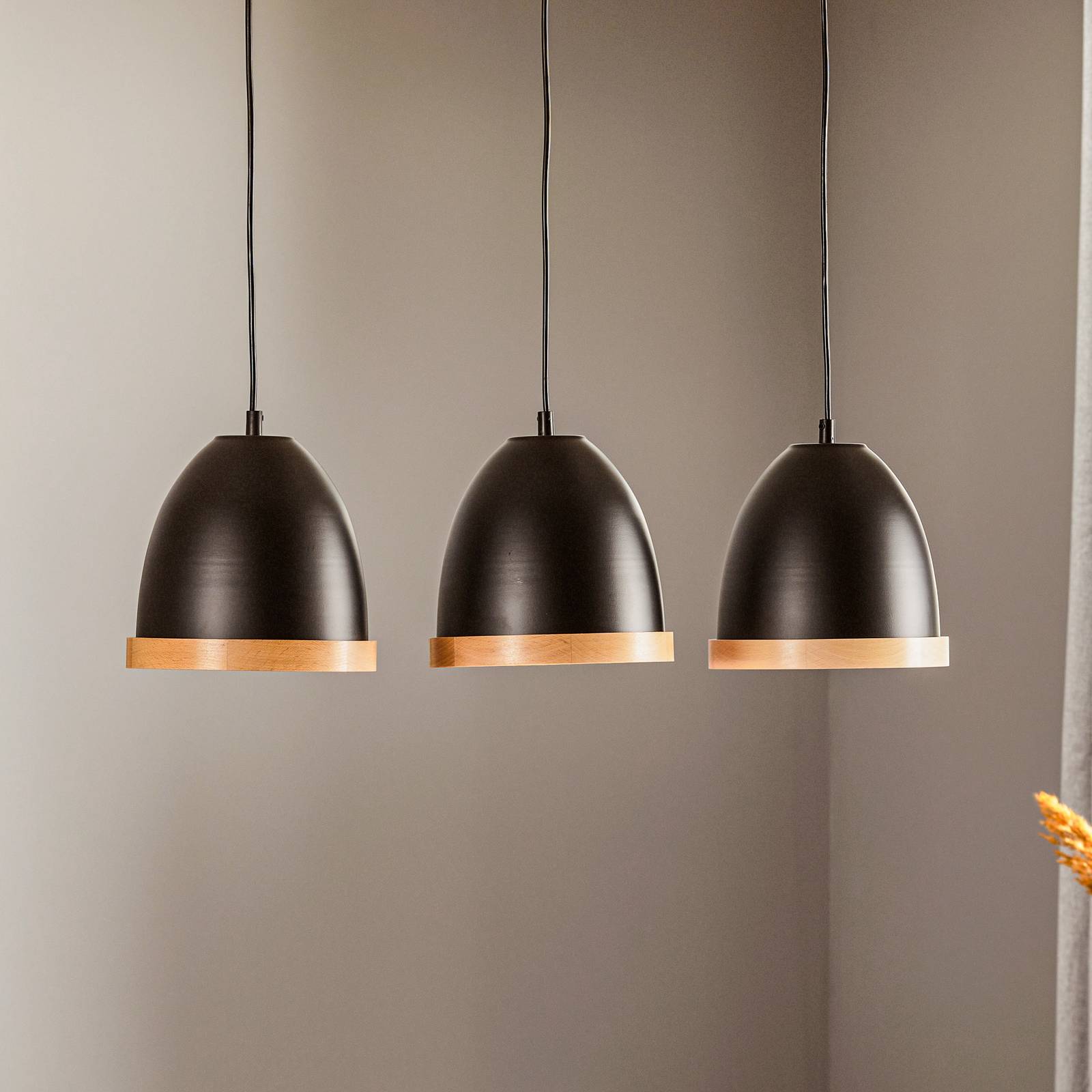 E-shop Závesná lampa Studio drevený dekór 3-pl čierna