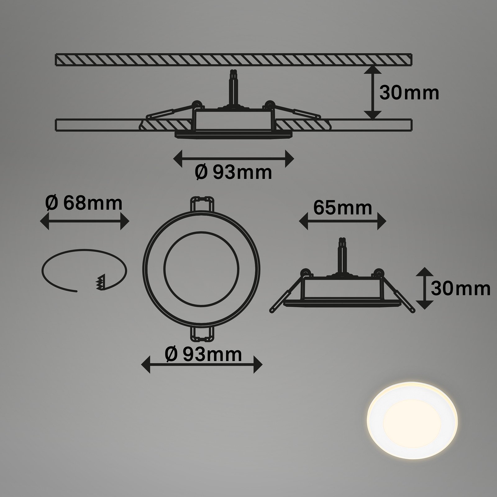 LED süllyesztett lámpa Gima, fehér, 3000 K, 3 darabos készlet