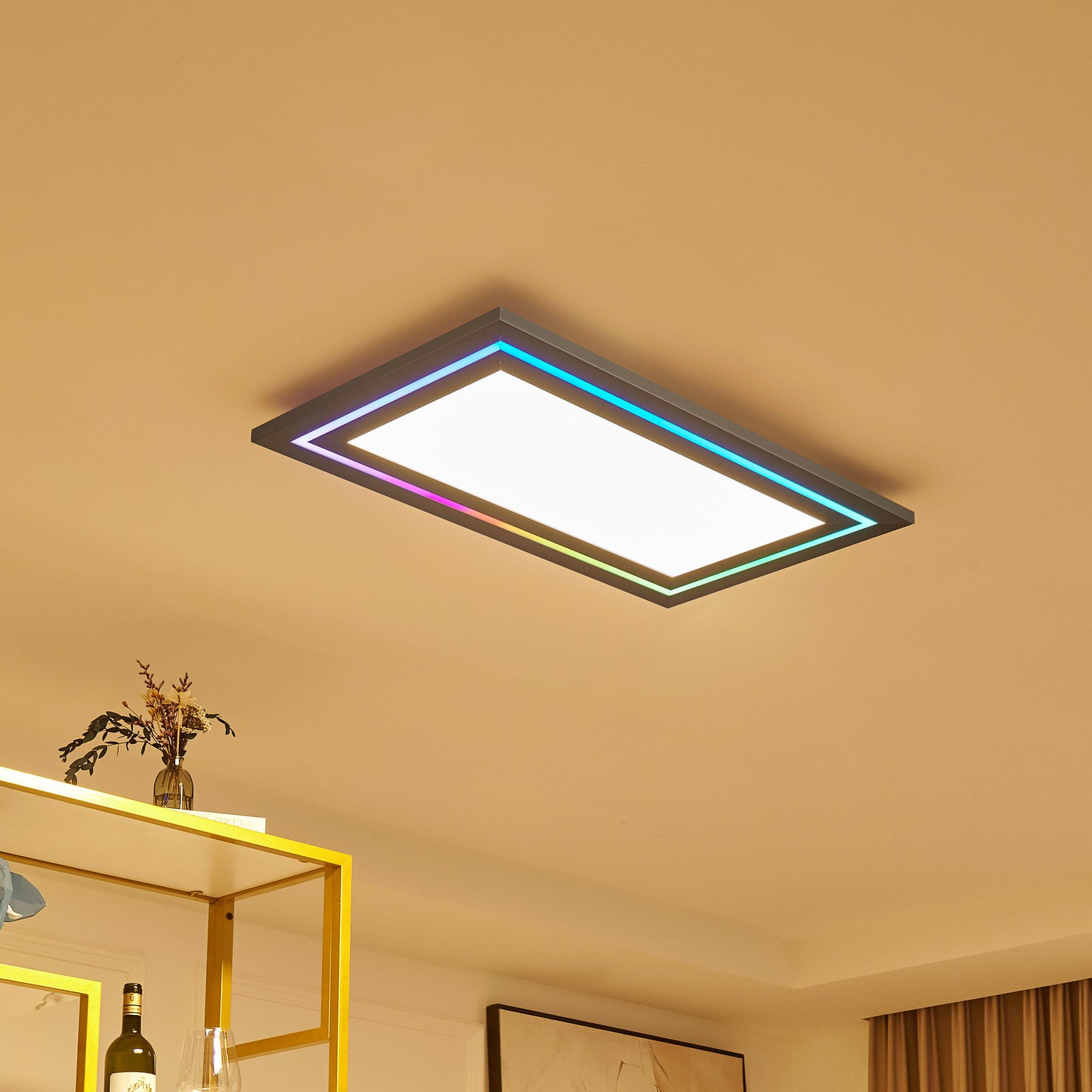 Plafonieră cu LED Lucande Leicy nichel 80 cm RGBIC CCT - Camera de zi / sufragerie - modern - nichel periat alb - Metal