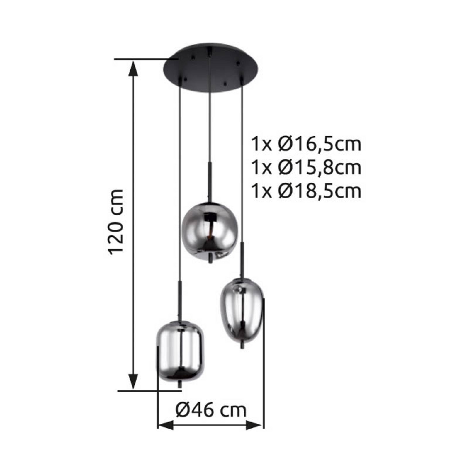 Globo Lampă suspendată Blacky negru/gri fumuriu Ø 46 cm sticlă 3 becuri. - Camera de zi / sufragerie - negru gri fumuriu-transparent