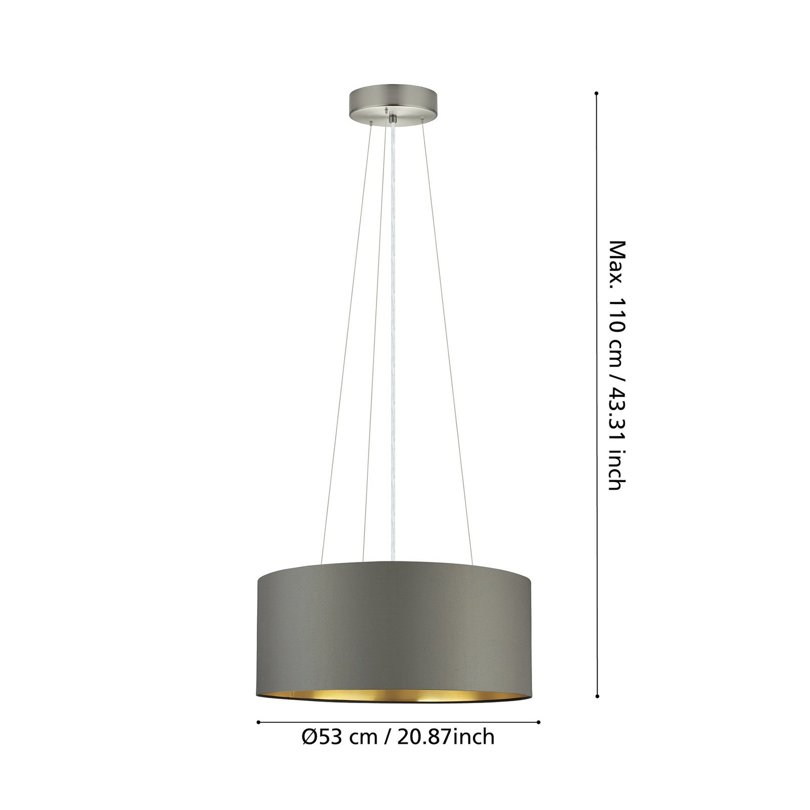 Tekstilna viseća svjetiljka Maserlo, cappuccino, 53 cm