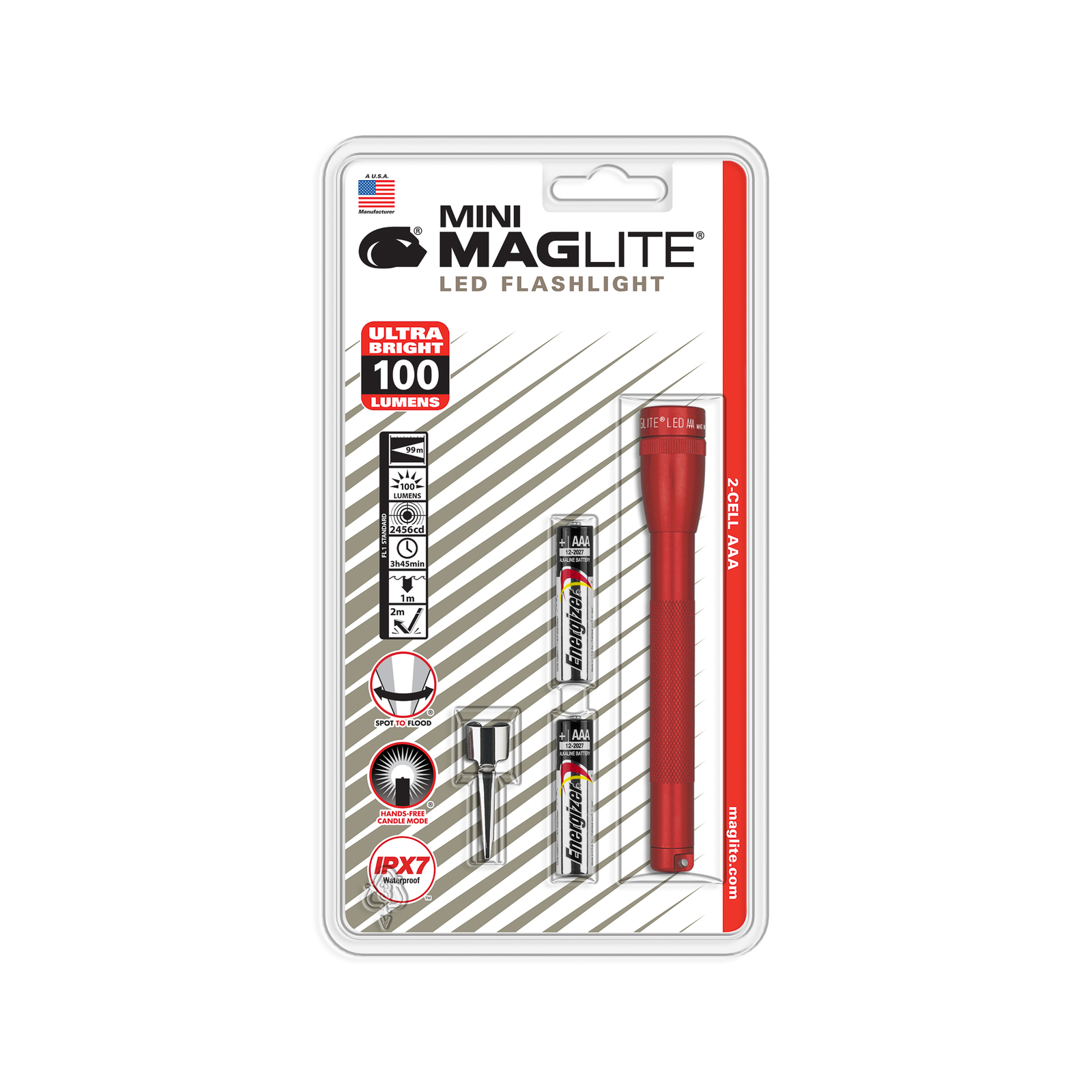 "Maglite" LED žibintuvėlis "Mini", 2 AAA elementų, raudonos spalvos