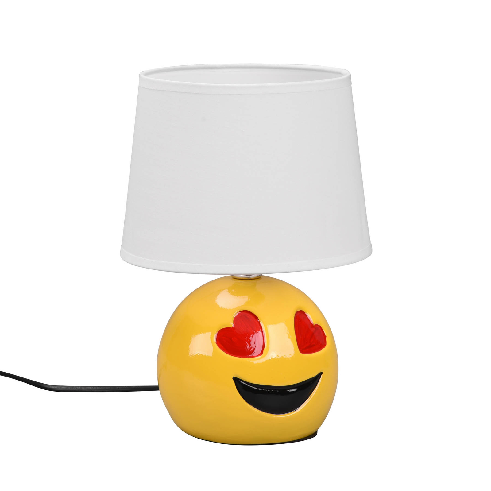 Lovely bordlampe med smiley, hvid stofskærm