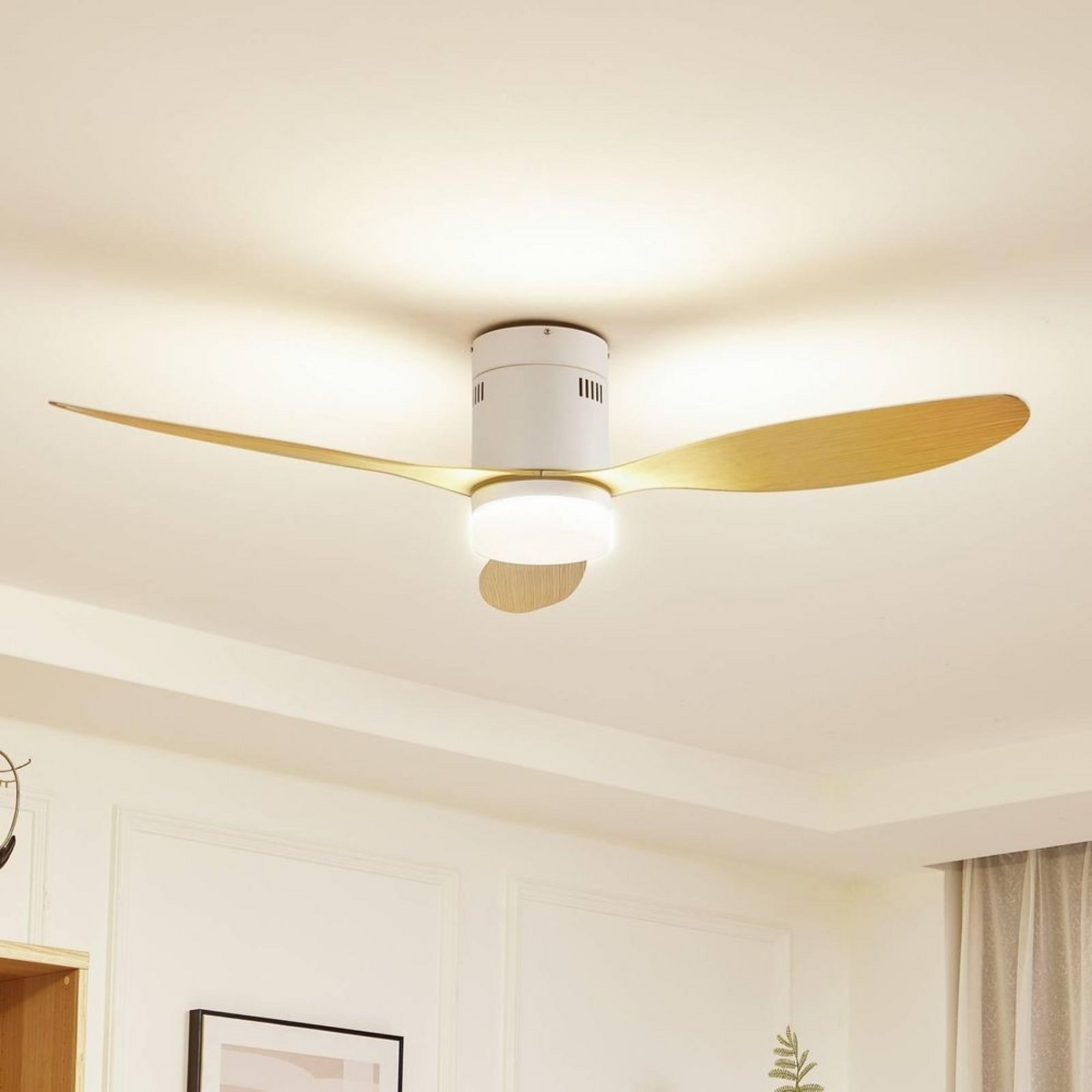 Kayu LED Ventilatore a soffitto Bianco/Legno - Lucande