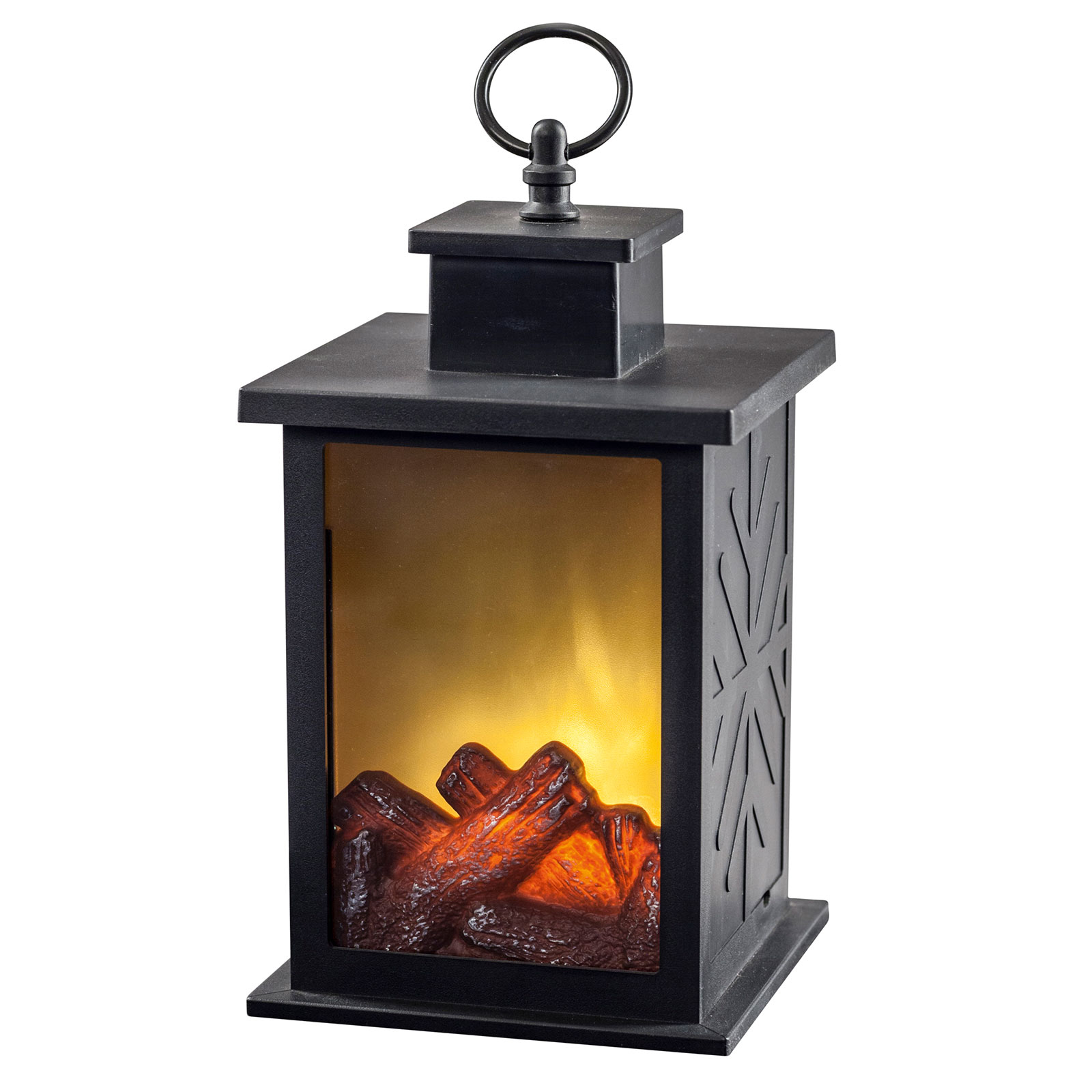Saico LED fireplace lantern with flame effect 14 x cm, for Living / Dining Room, plastic, L: 14 cm, W: 14 cm, H: 25 cm