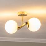 Linea ceiling lamp, gold, two-bulb