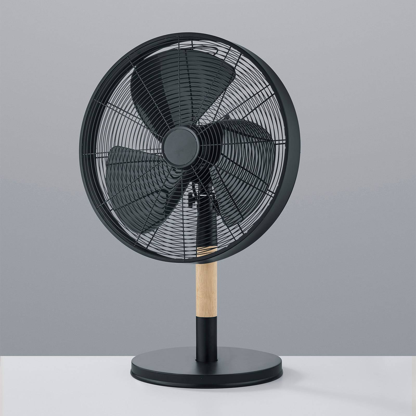 Reality Leuchten Ventilateur de table Viking noir et élément bois