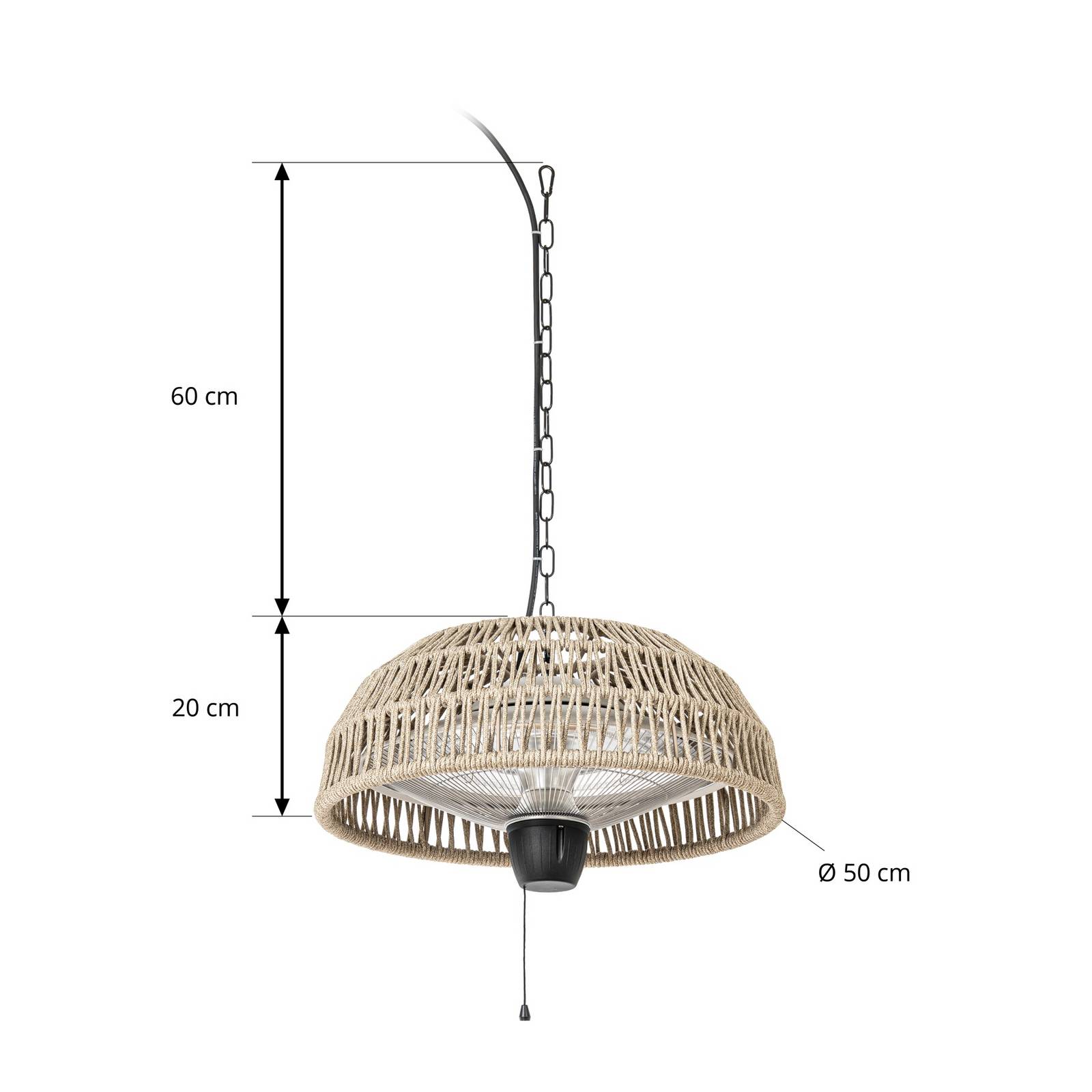 Wiszący promiennik grzewczy Lucande Calenza, beżowy, Ø 50 cm, 1 500 W