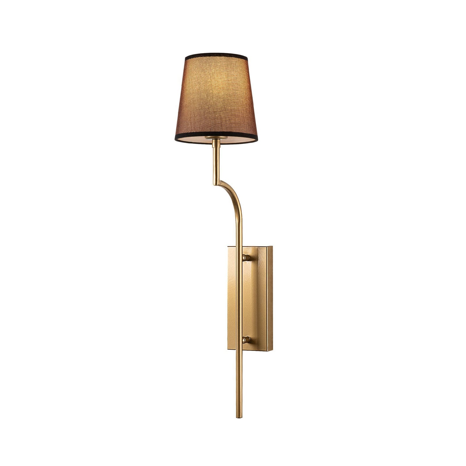 Aplique de pared Lumora, marrón/dorado, altura 72 cm, tejido/metal, E27