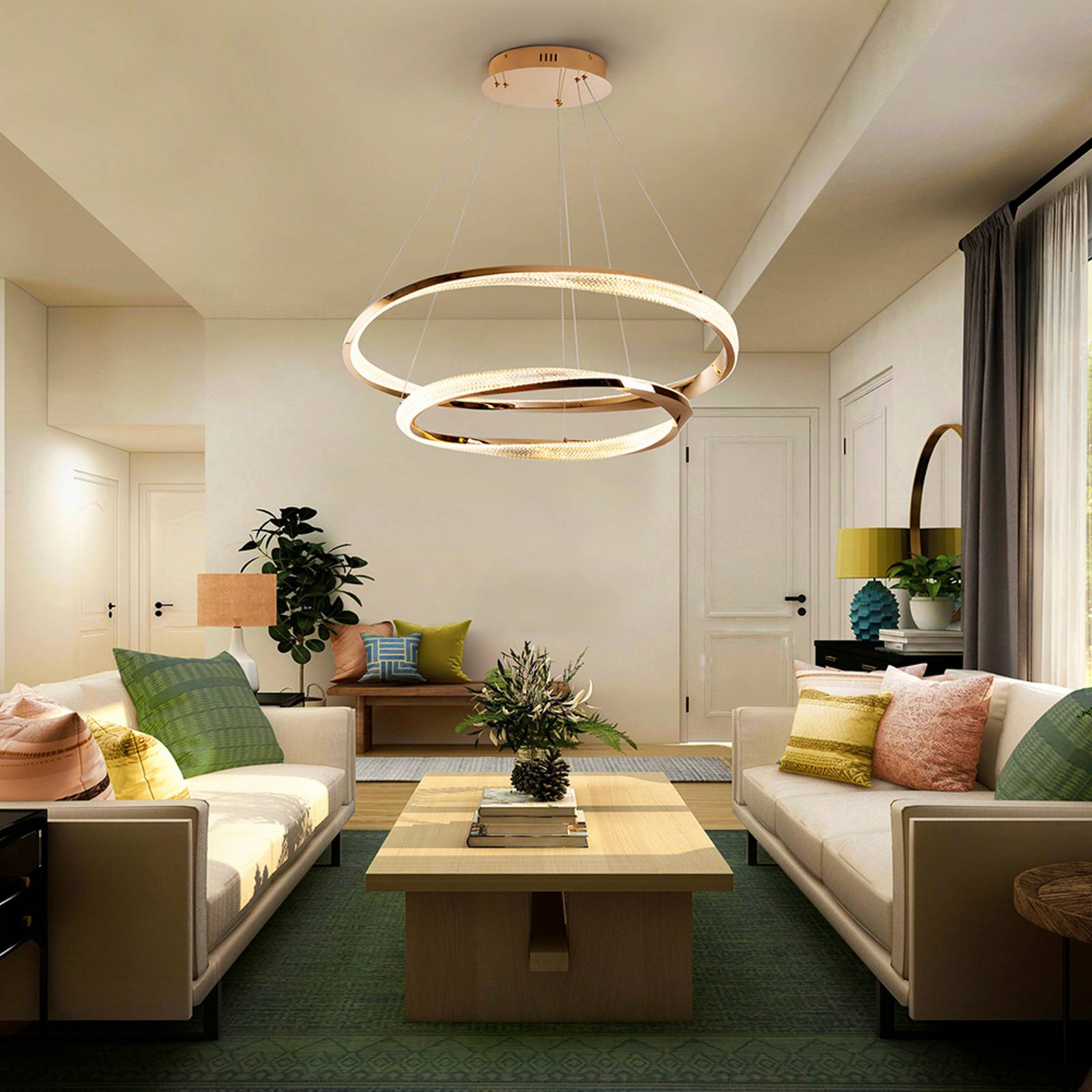 LED-Hängelampe Orbitas, Ø 80 cm, goldfarben, Metall, Dimmer günstig online kaufen