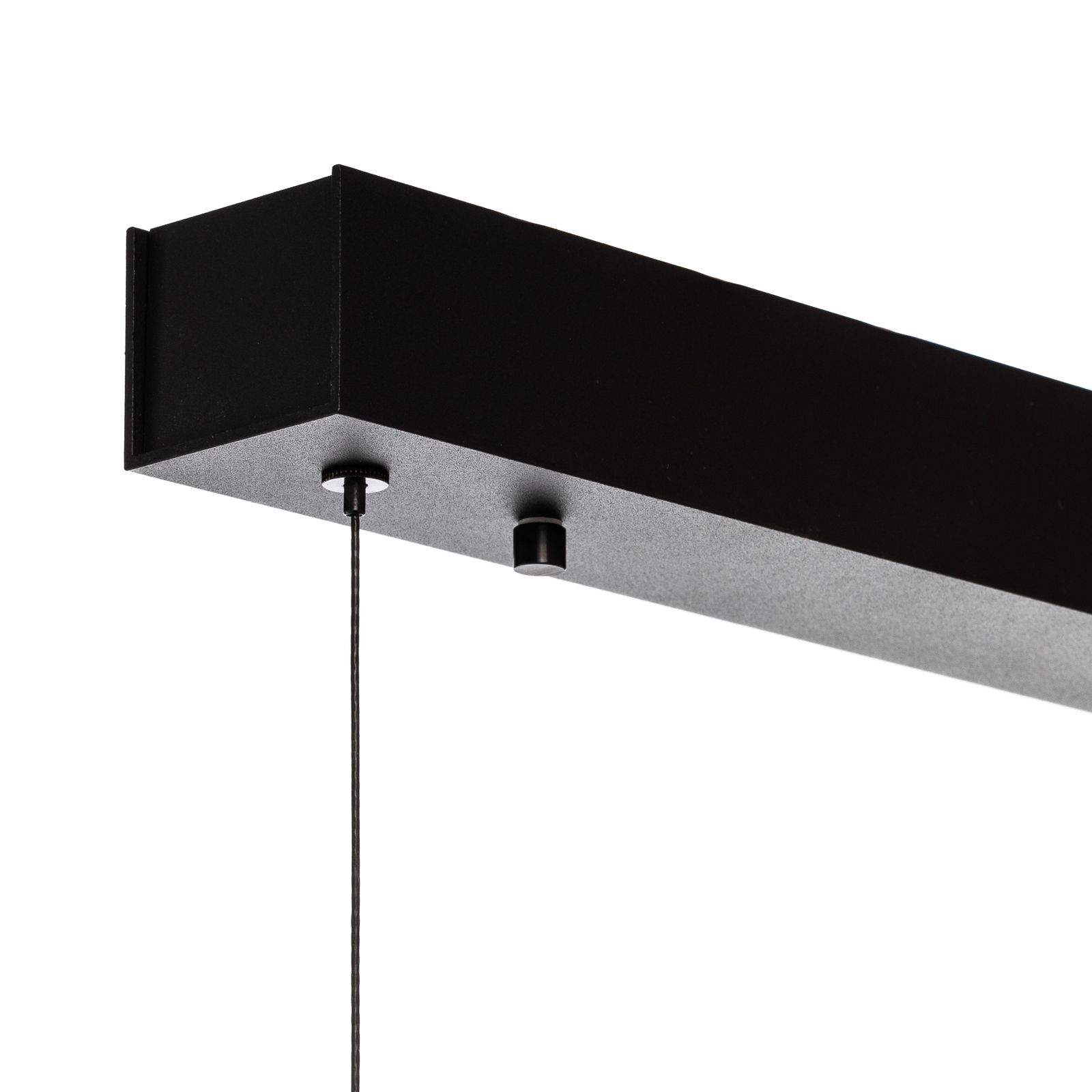 Quitani LED závesná lampa Kiera, dub/čierna, 98 cm