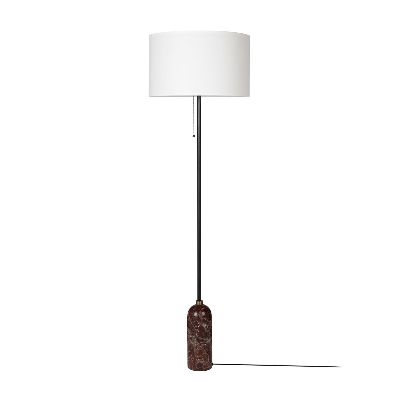 Gubi gulvlampe Gravity, hvid tekstil, rød marmor, 168 cm