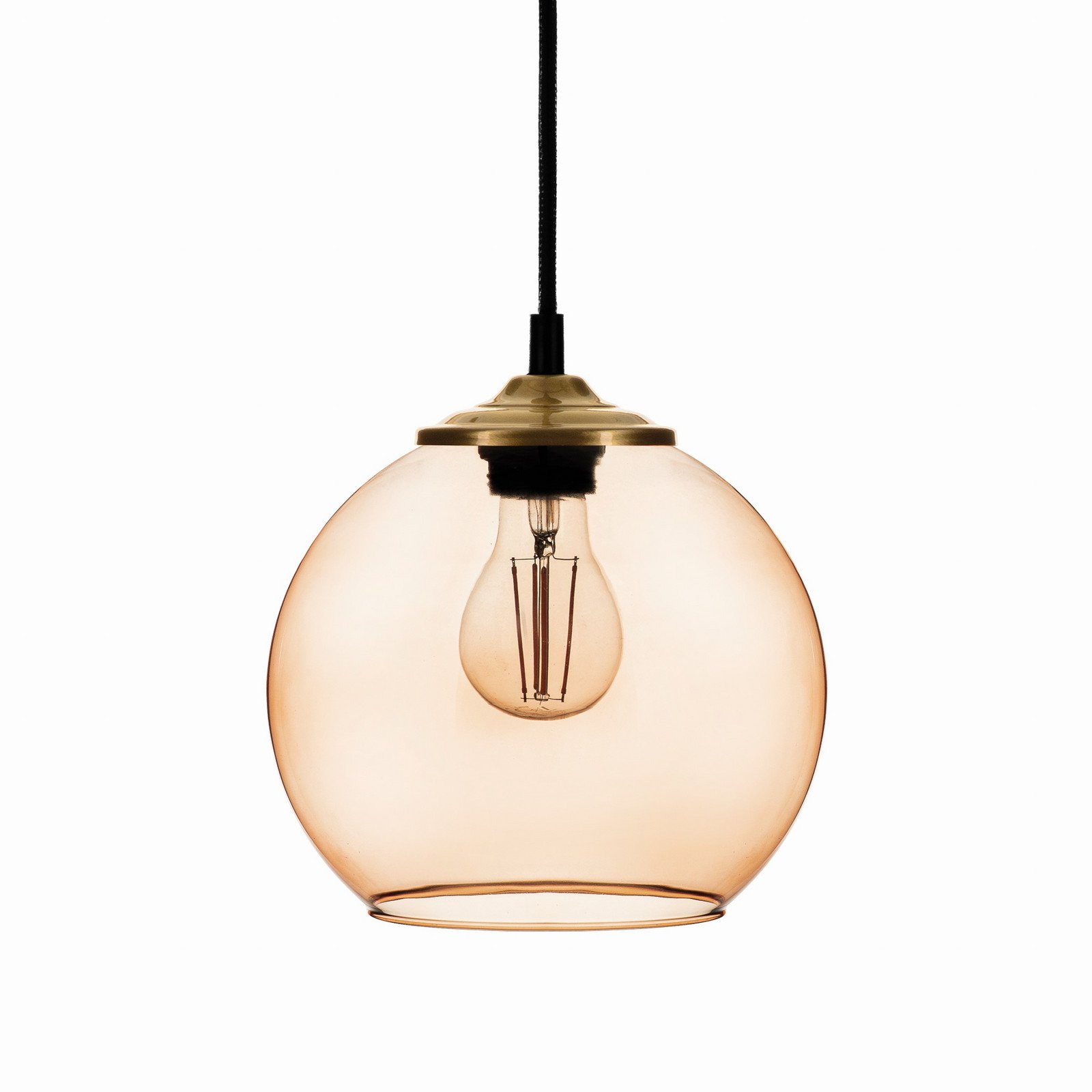 Solbika Lighting Lampă suspendată Ball cu abajur sferic din sticlă maro deschis Ø 20cm - Camera de zi / sufragerie - maro deschis transparent negru auriu