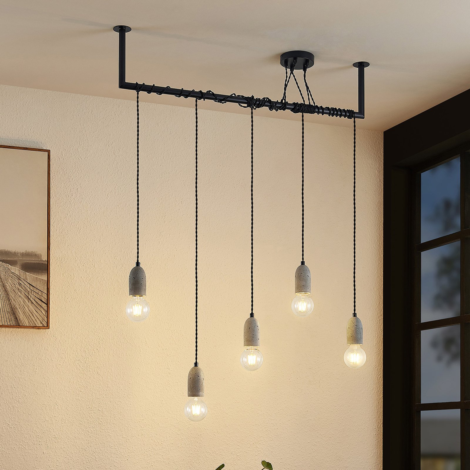Lindby Doravio hanging lamp with concrete sockets