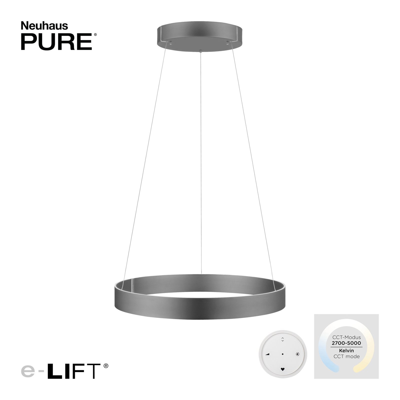 PURE E-Clipse LED-hänglampa, CCT, grå