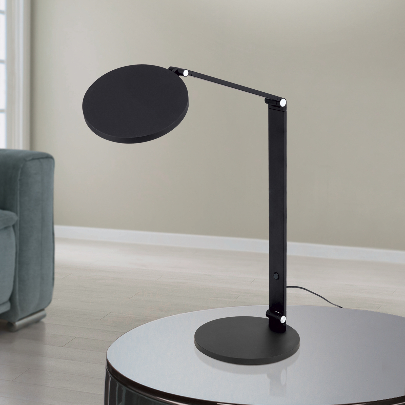 Lampe de table LED Fati, noir, hauteur 60 cm, aluminium, variateur